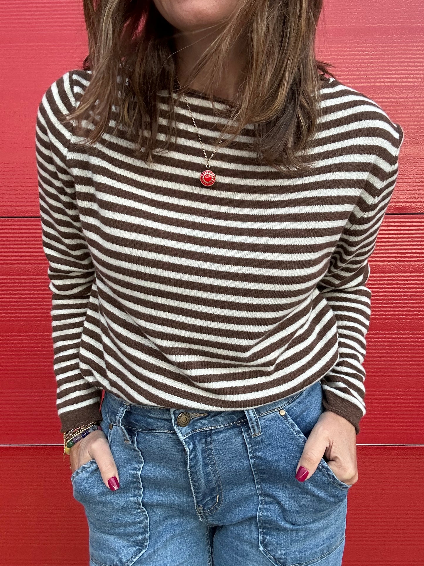 Georgia striped cashmere mix knit - Mocha / Cream