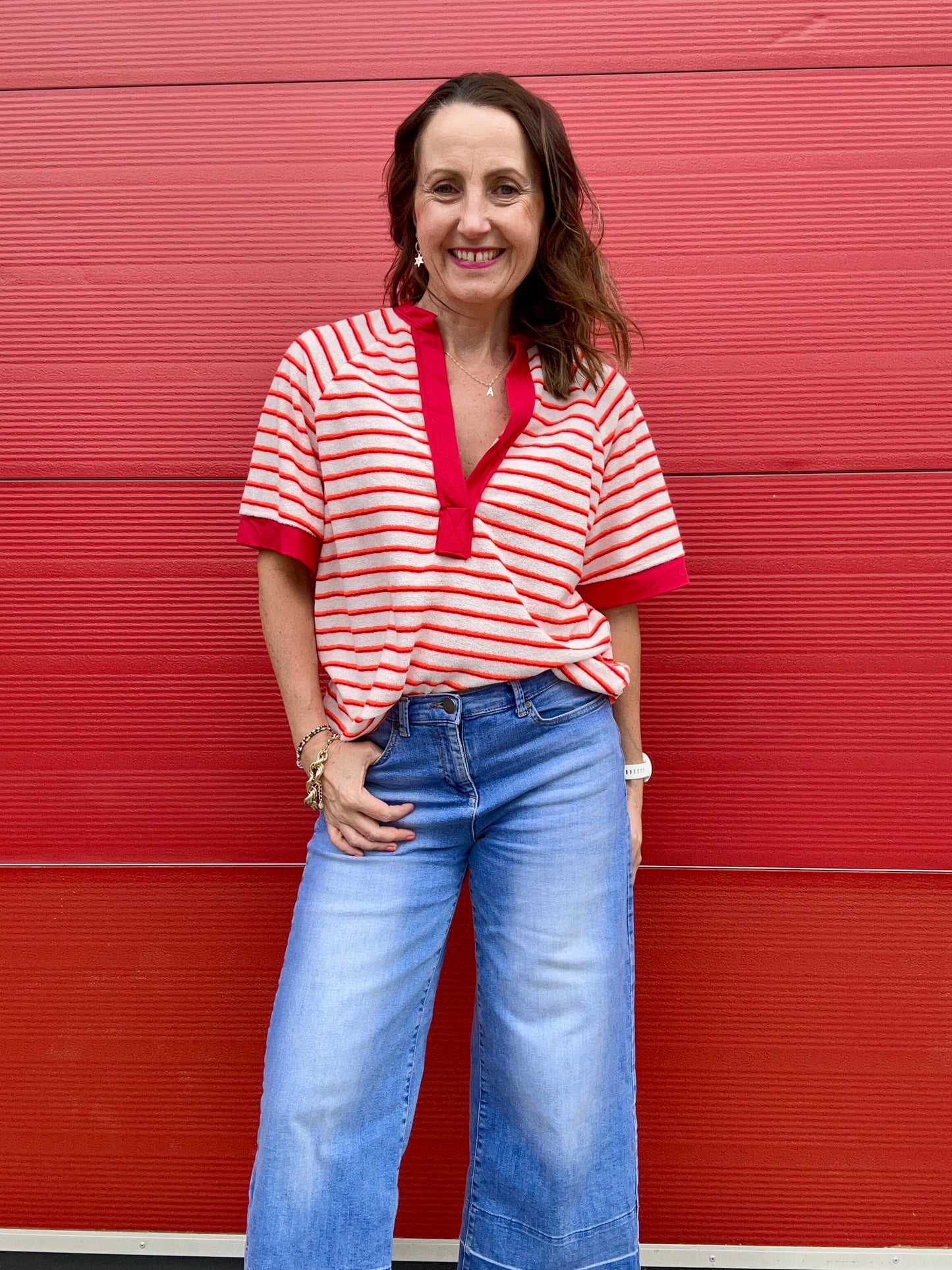 Bobby sporty stripe top - Red