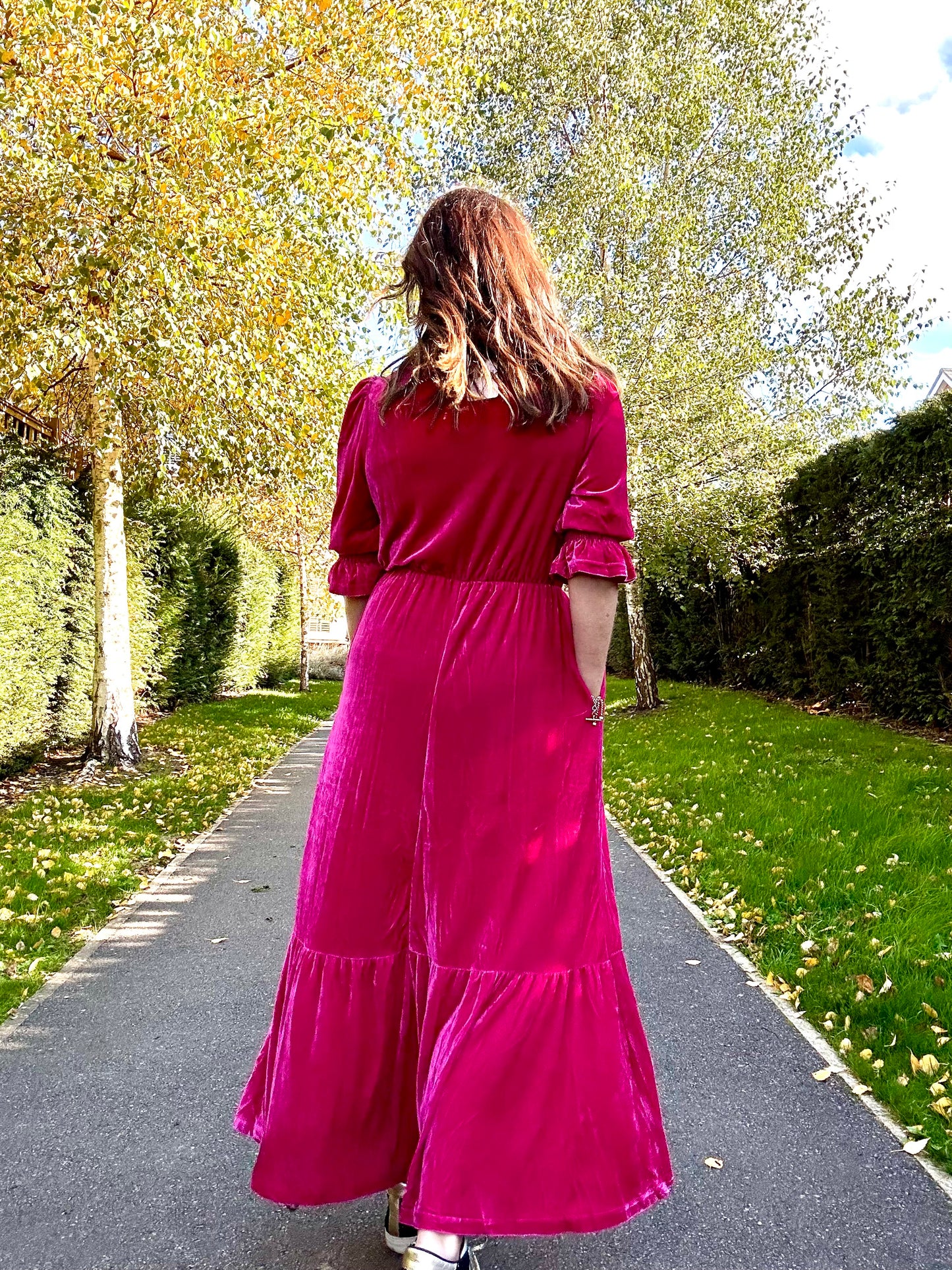 Heather Velvet Midi dress - Raspberry