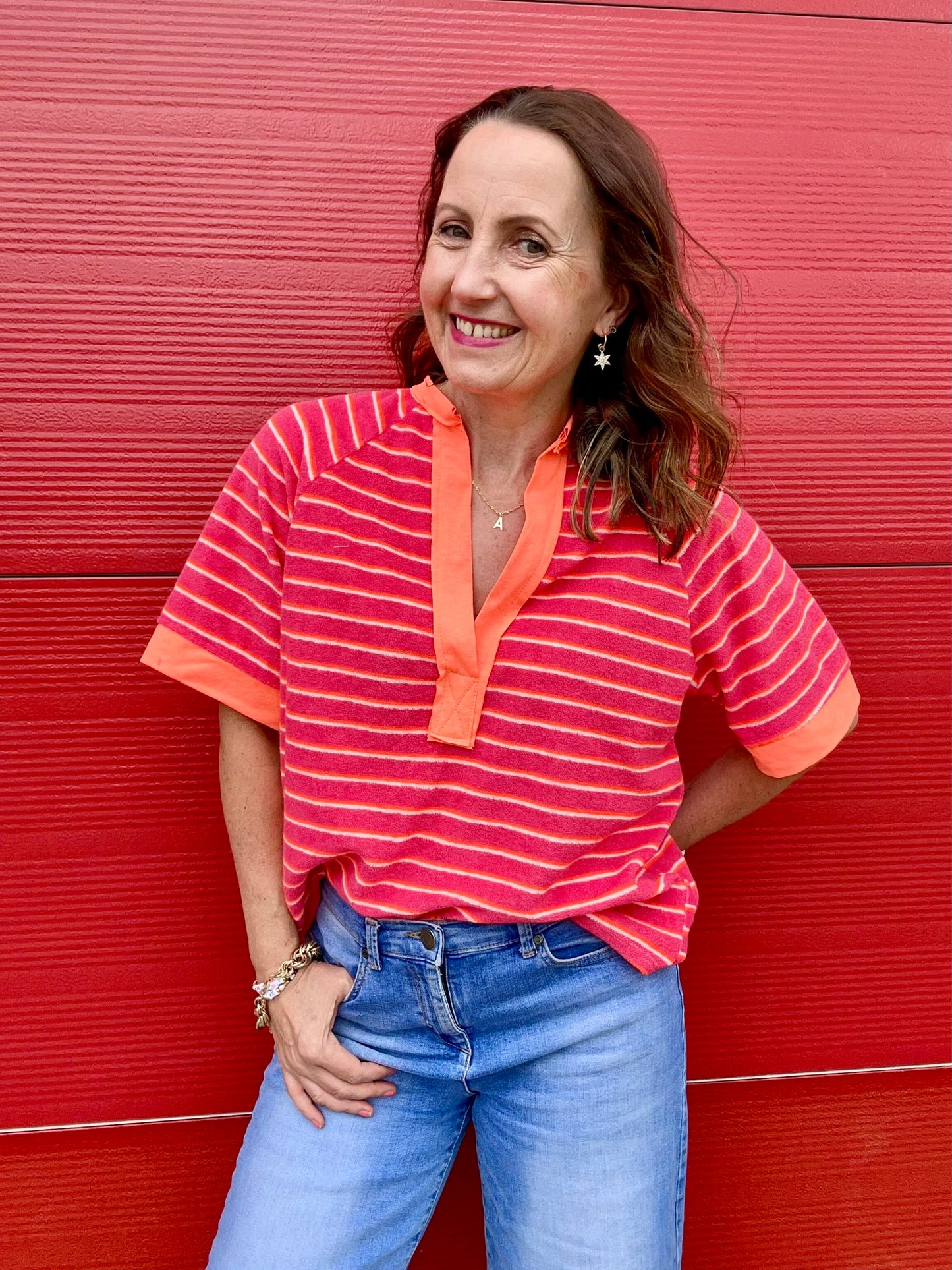 Bobby sporty stripe top - Orange