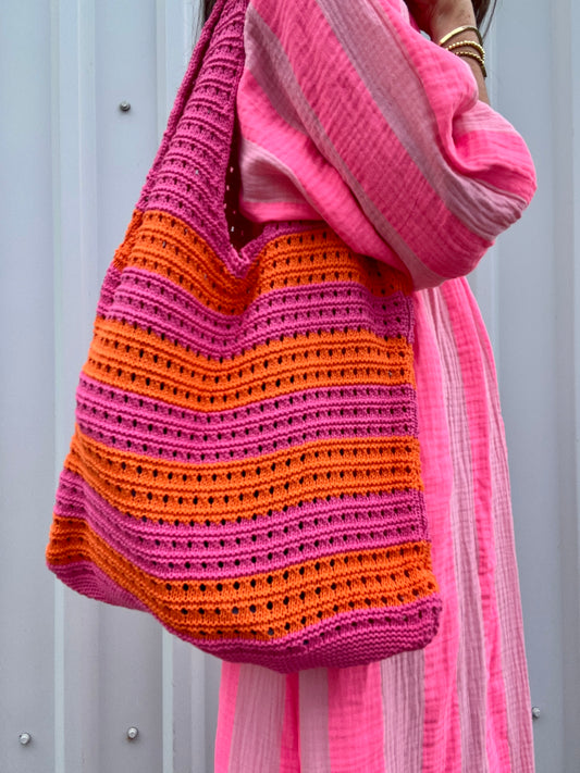 Dinny striped crochet bag - Pink / Orange