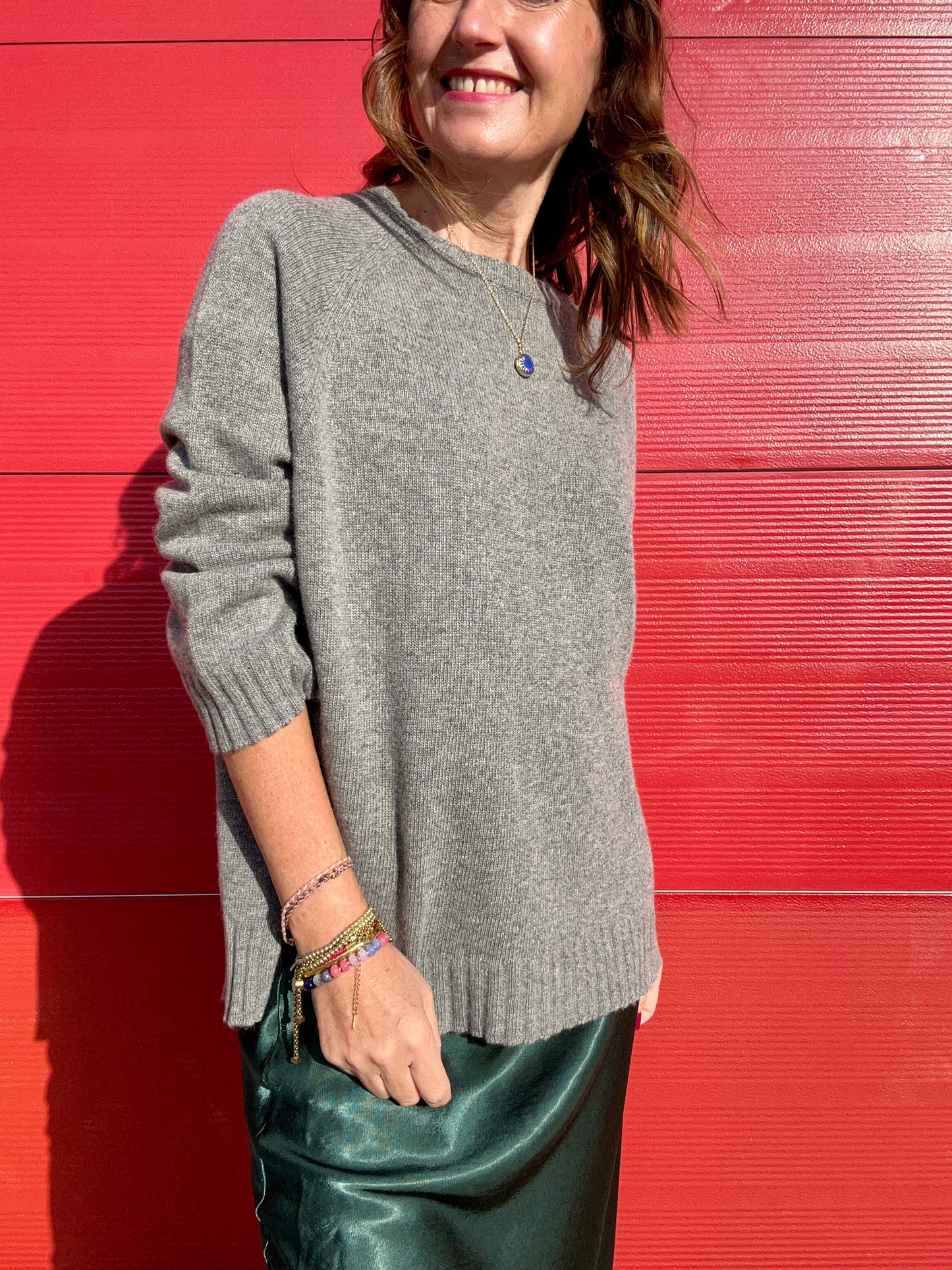 Una cashmere mix simple sweater - Grey