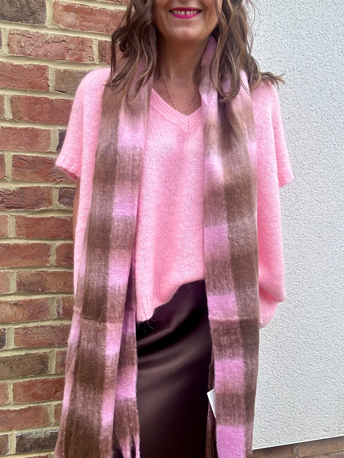 Wonder checked scarf - Pink / Brown