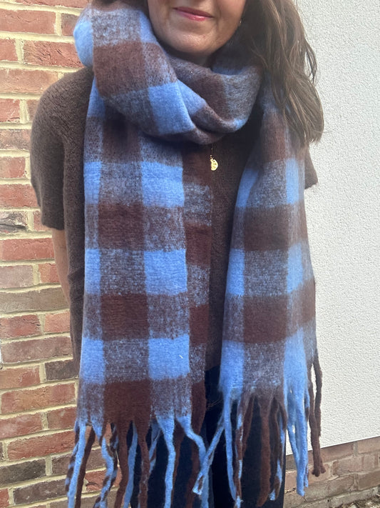 Wonder checked scarf - Blue / Aubergine