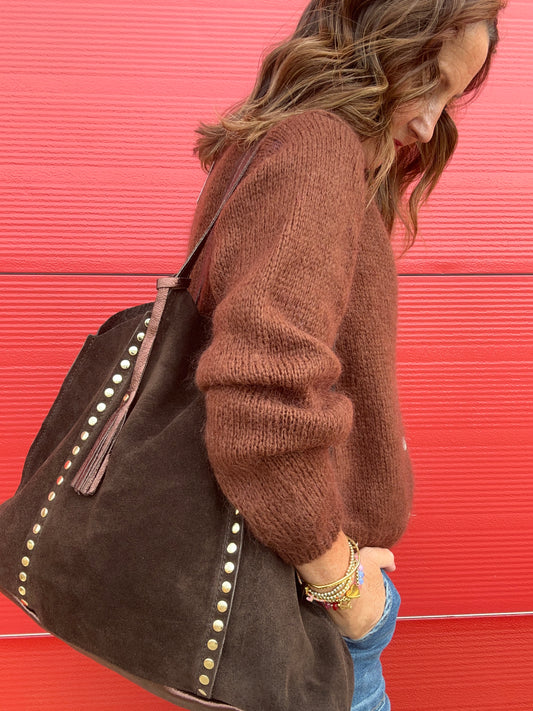 Astrid studded tote - Chocolate