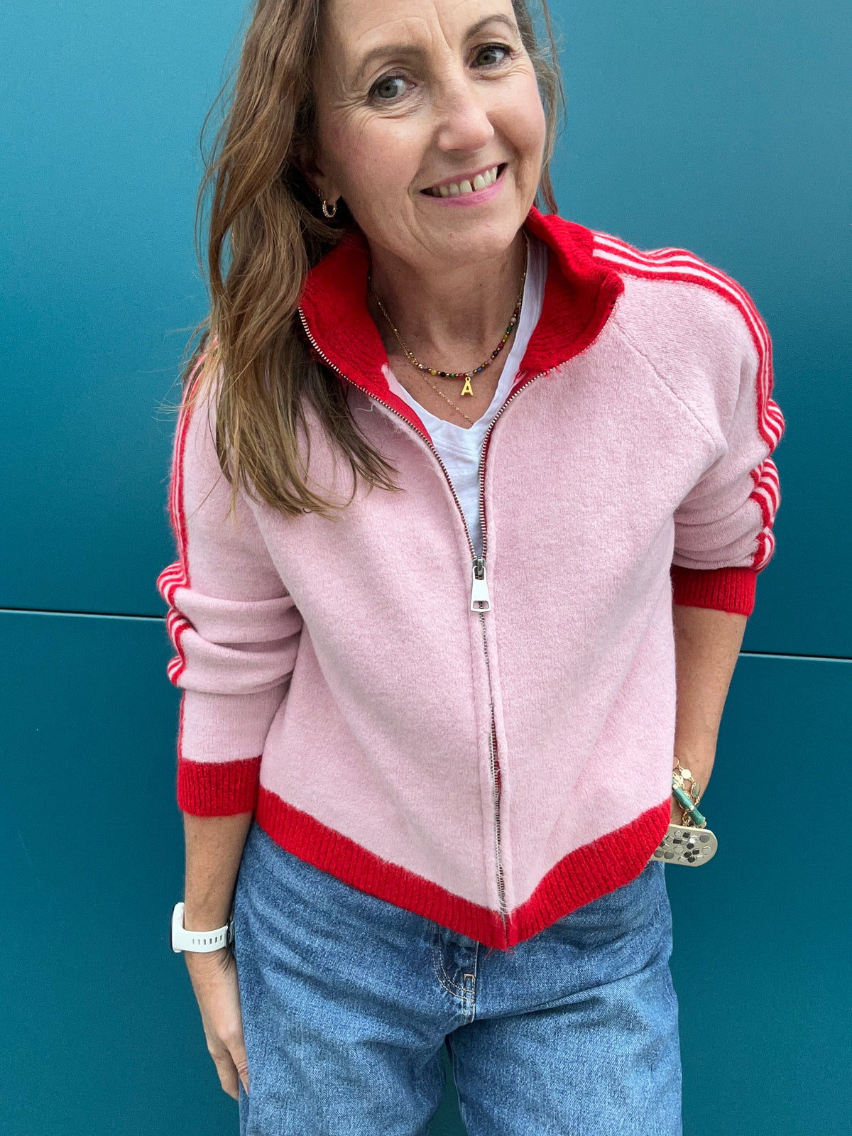 Sporty stripe knit -  Pink / Red