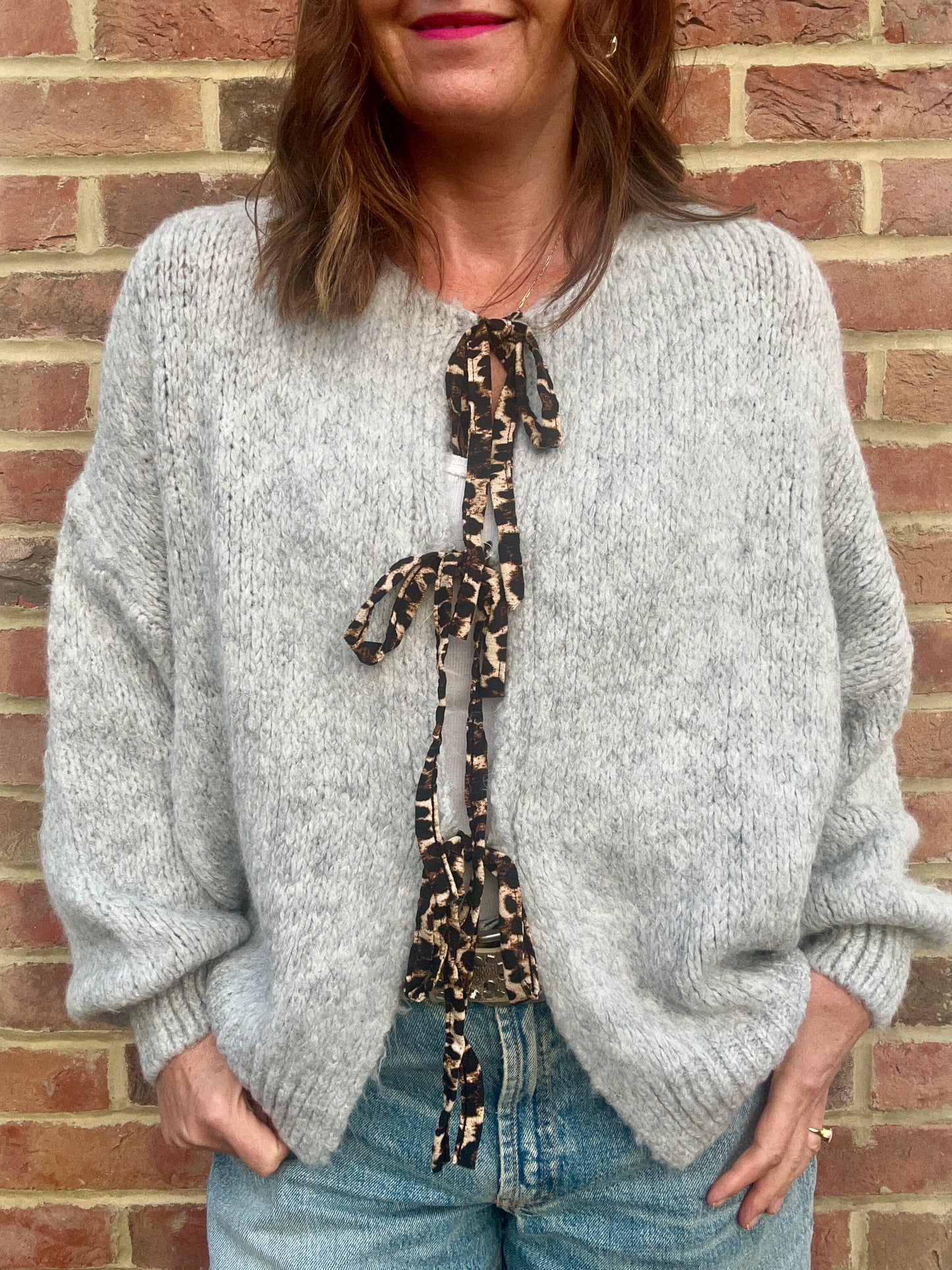 Leopard tie cardigan - Grey