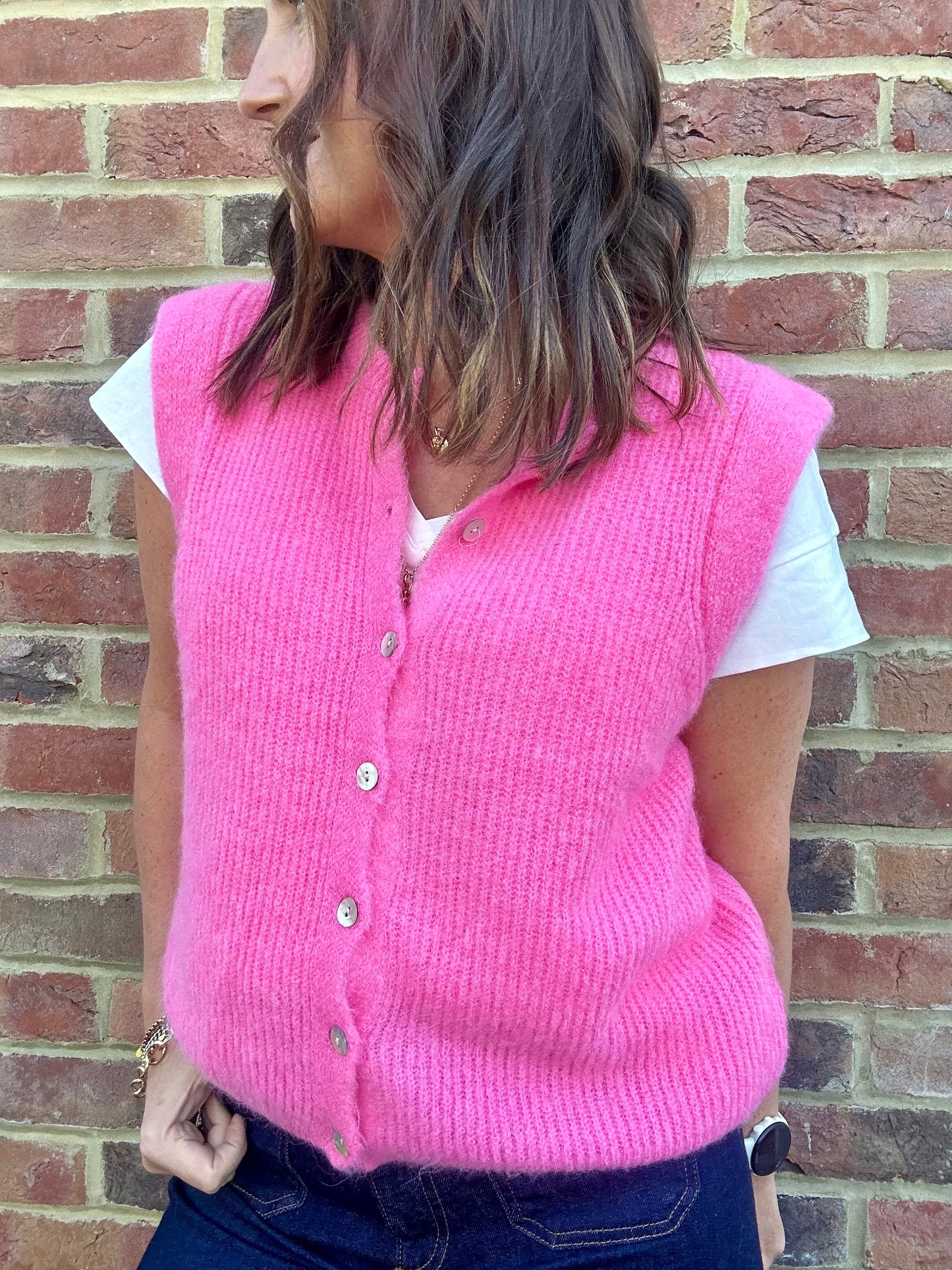 Leni sleeveless cardigan - Candy Pink