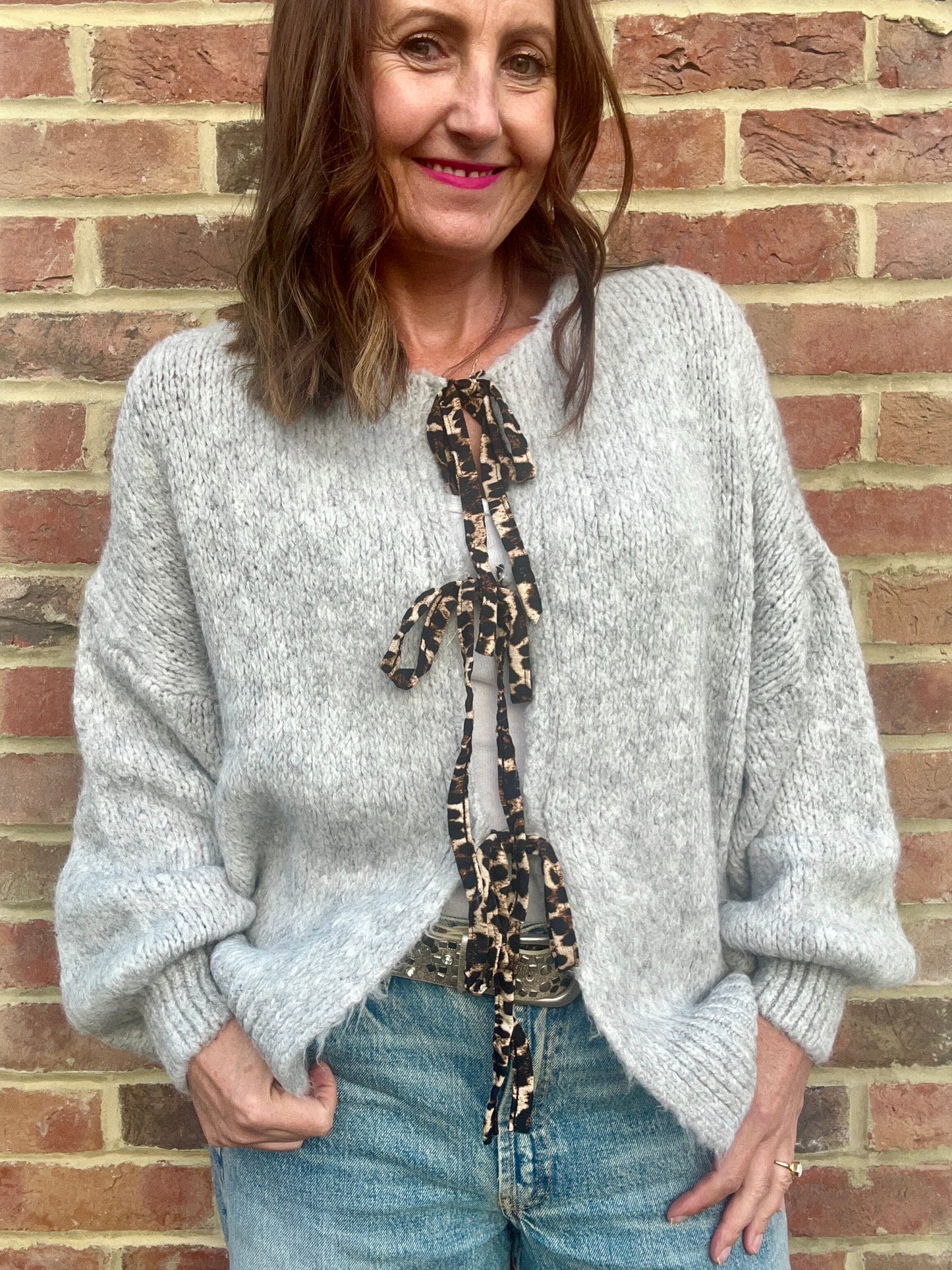 Leopard tie cardigan - Grey