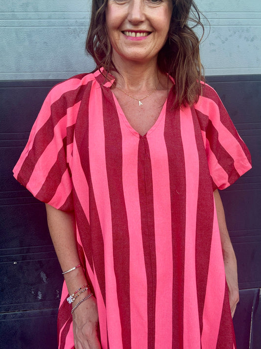 Tinka striped dress - Pink / Red