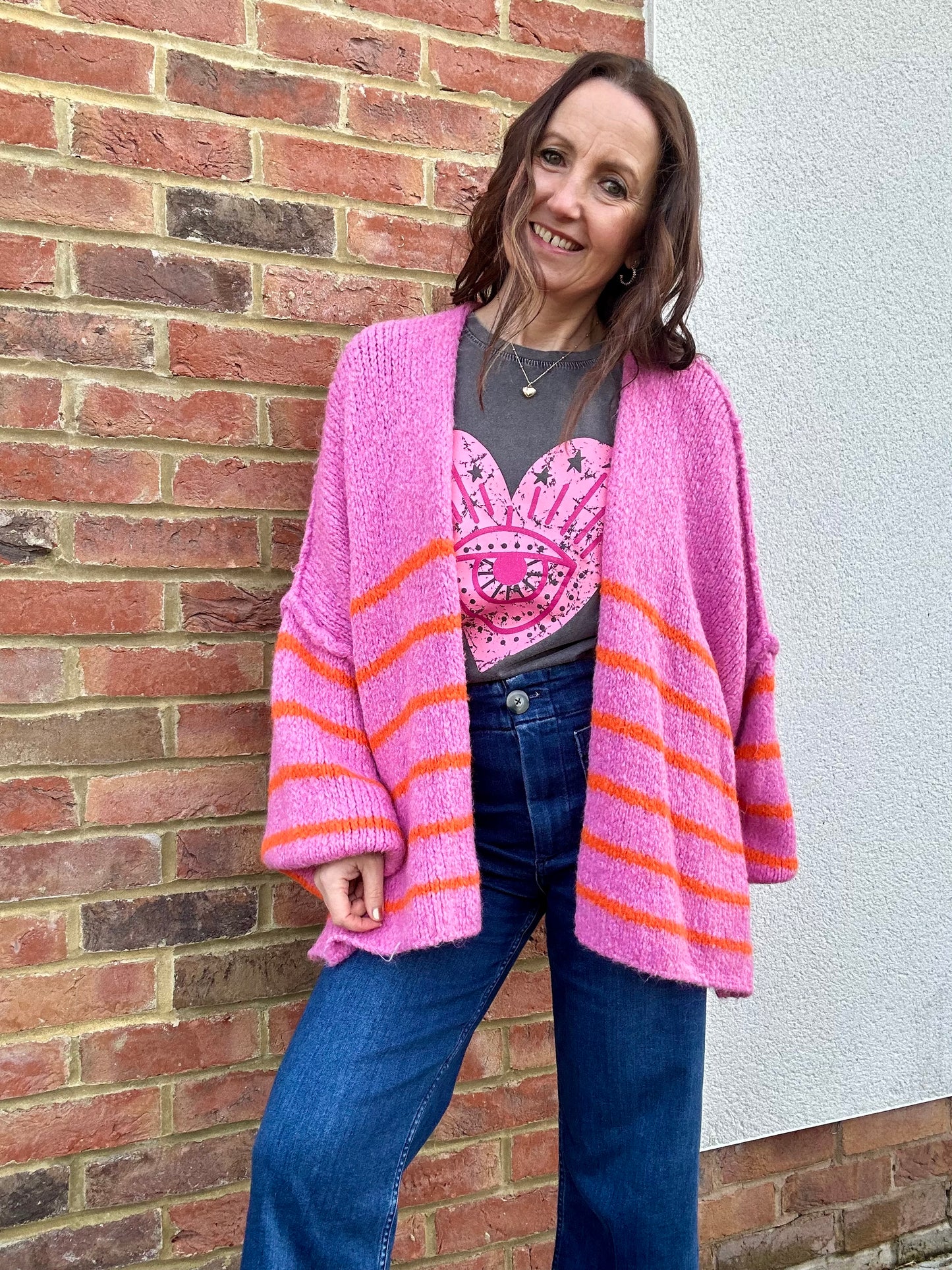 Lettie striped oversized cardigan - Pink / Orange