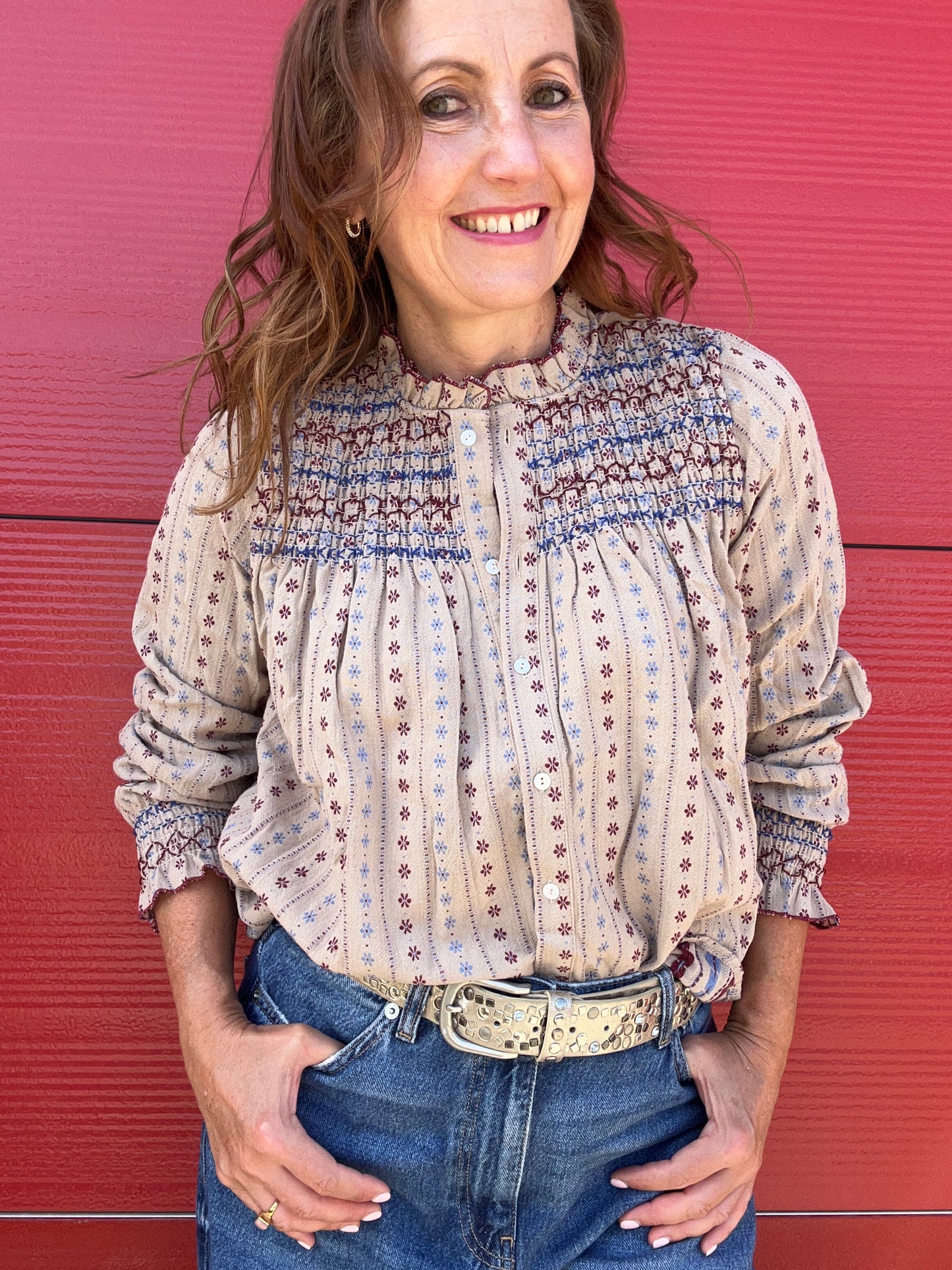 Olive embroidered blouse