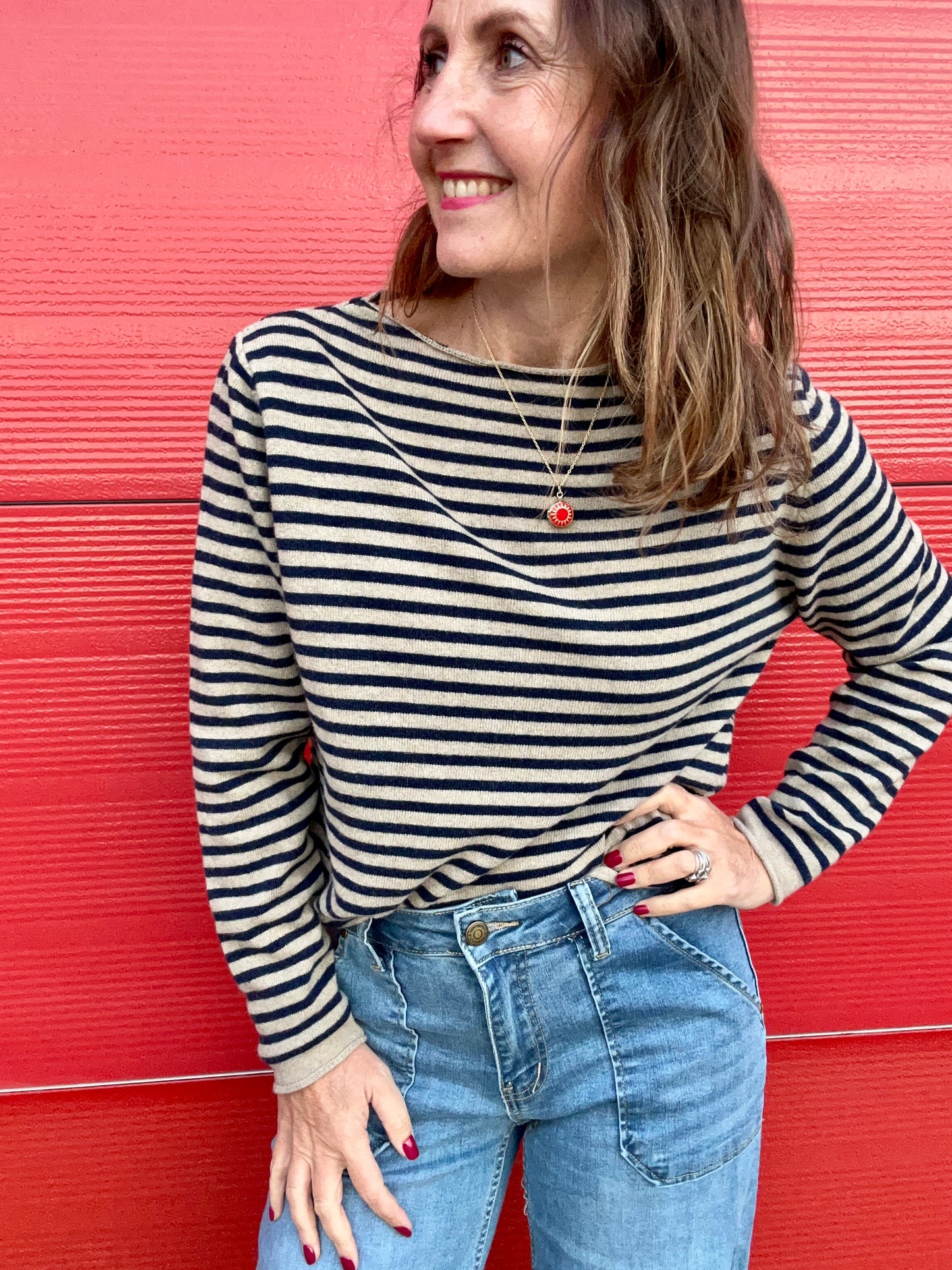 Georgia striped cashmere mix knit - Tan / Navy