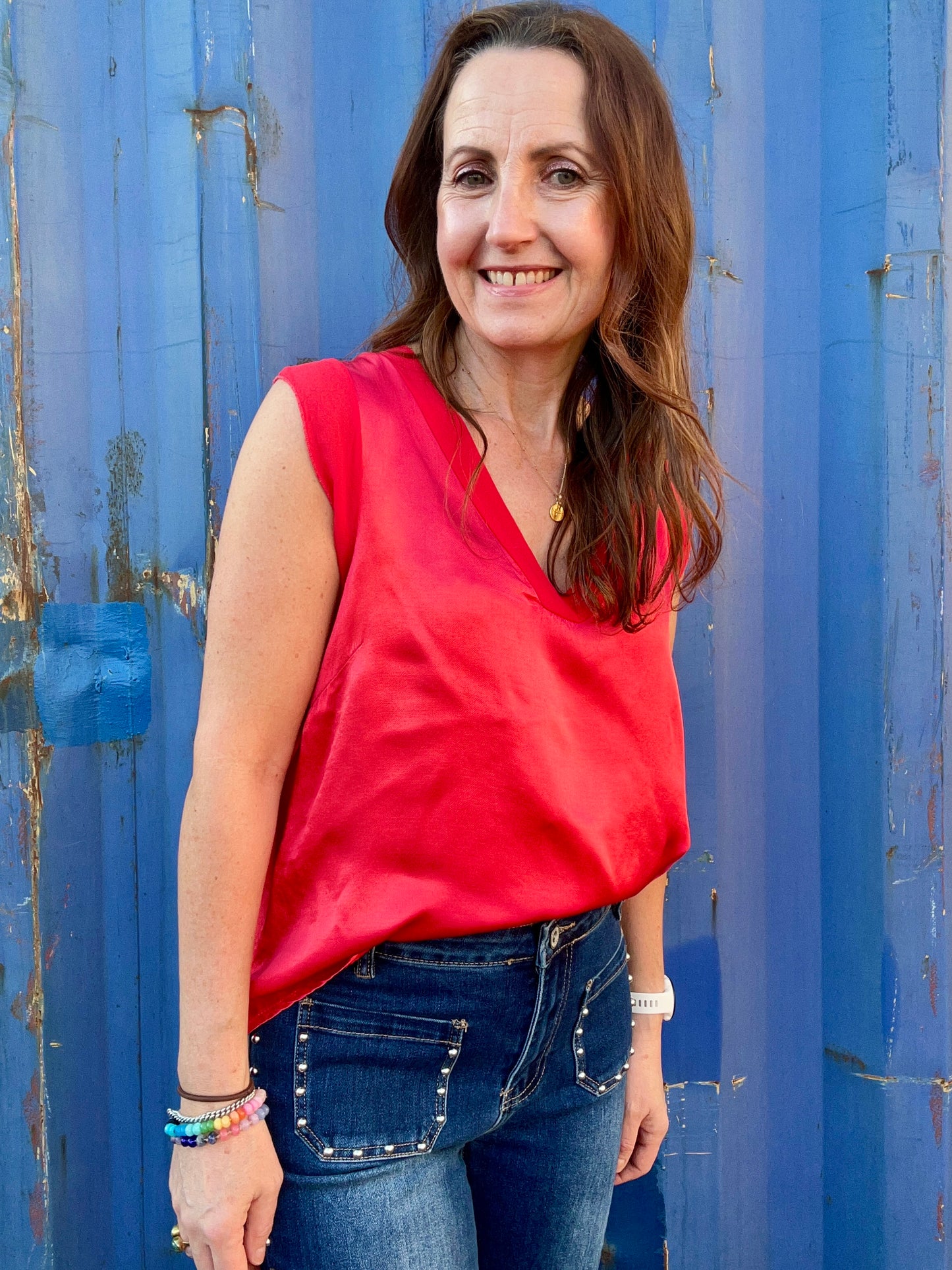 Esmerelda satin top - Tomato