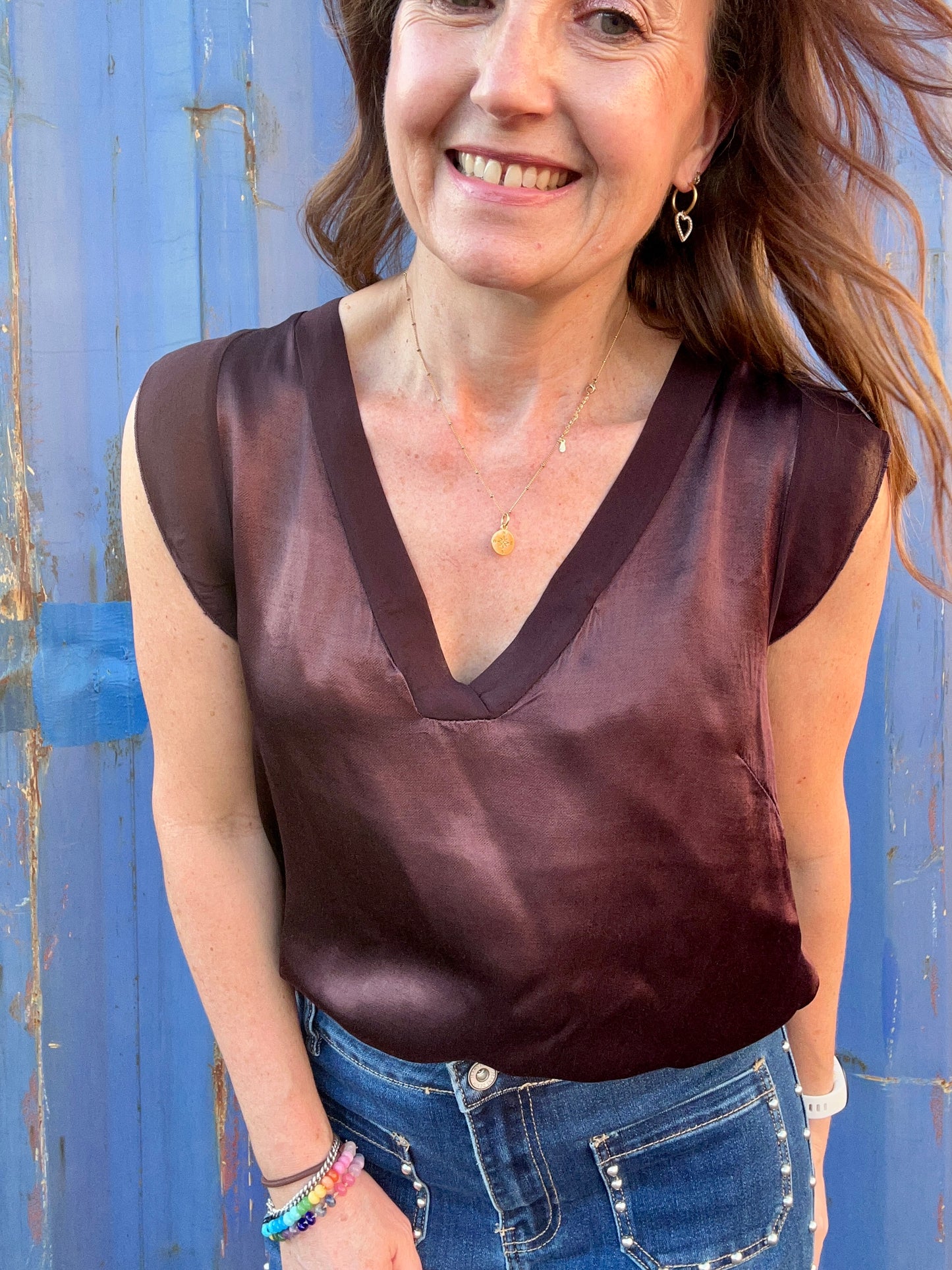 Esmerelda satin top - Plum