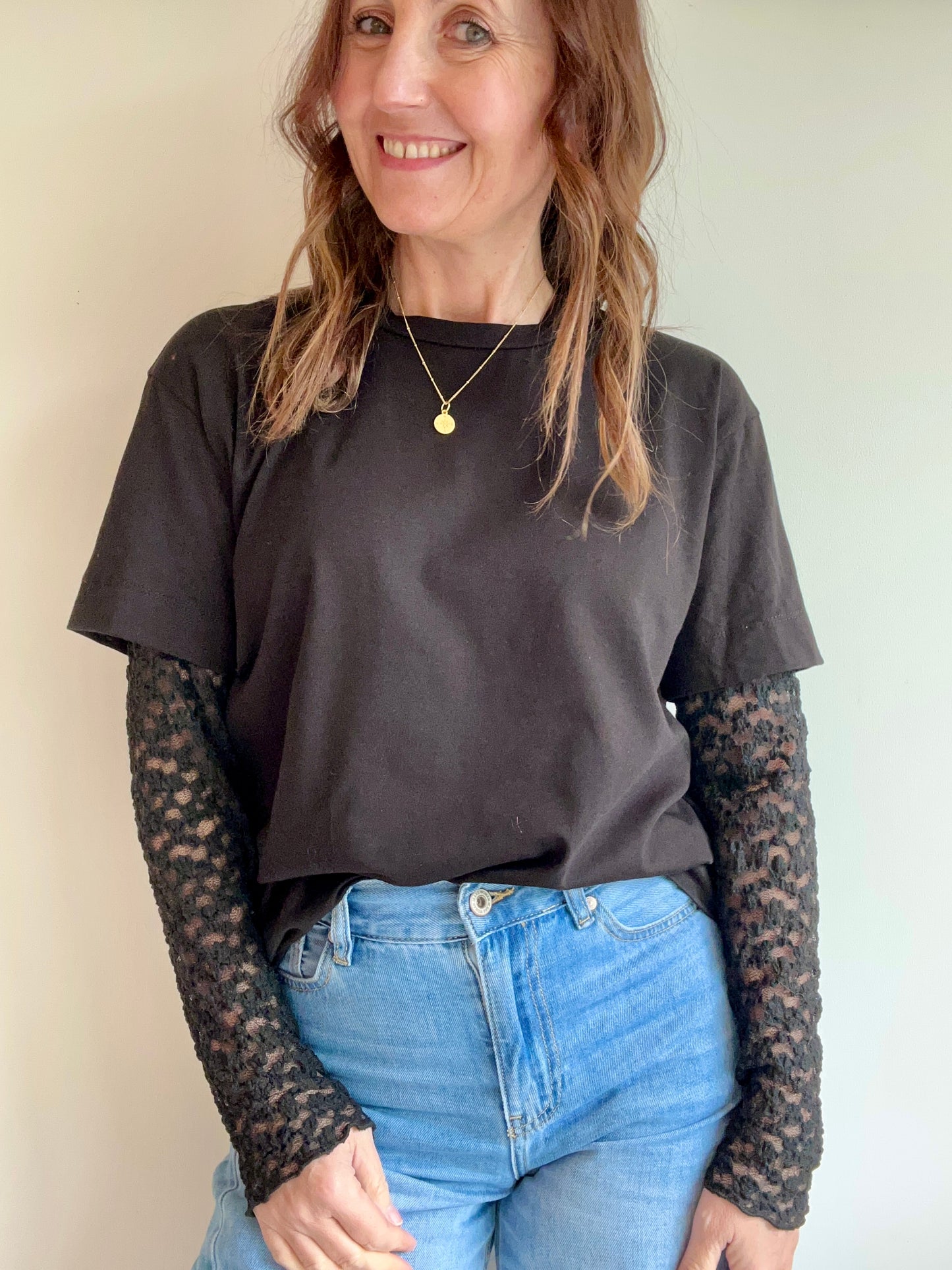 Lou lace sleeve tee - Black