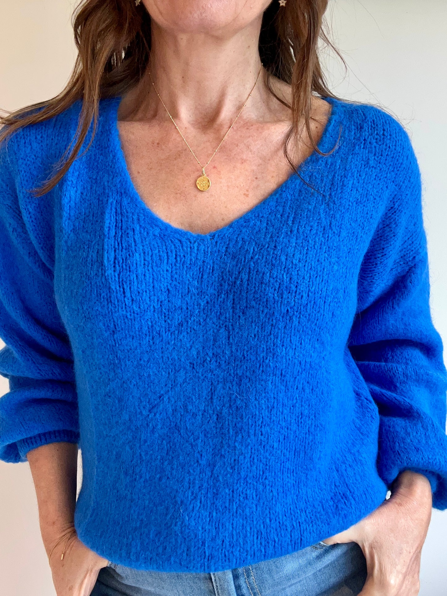 Issie simple v-neck - Cobalt