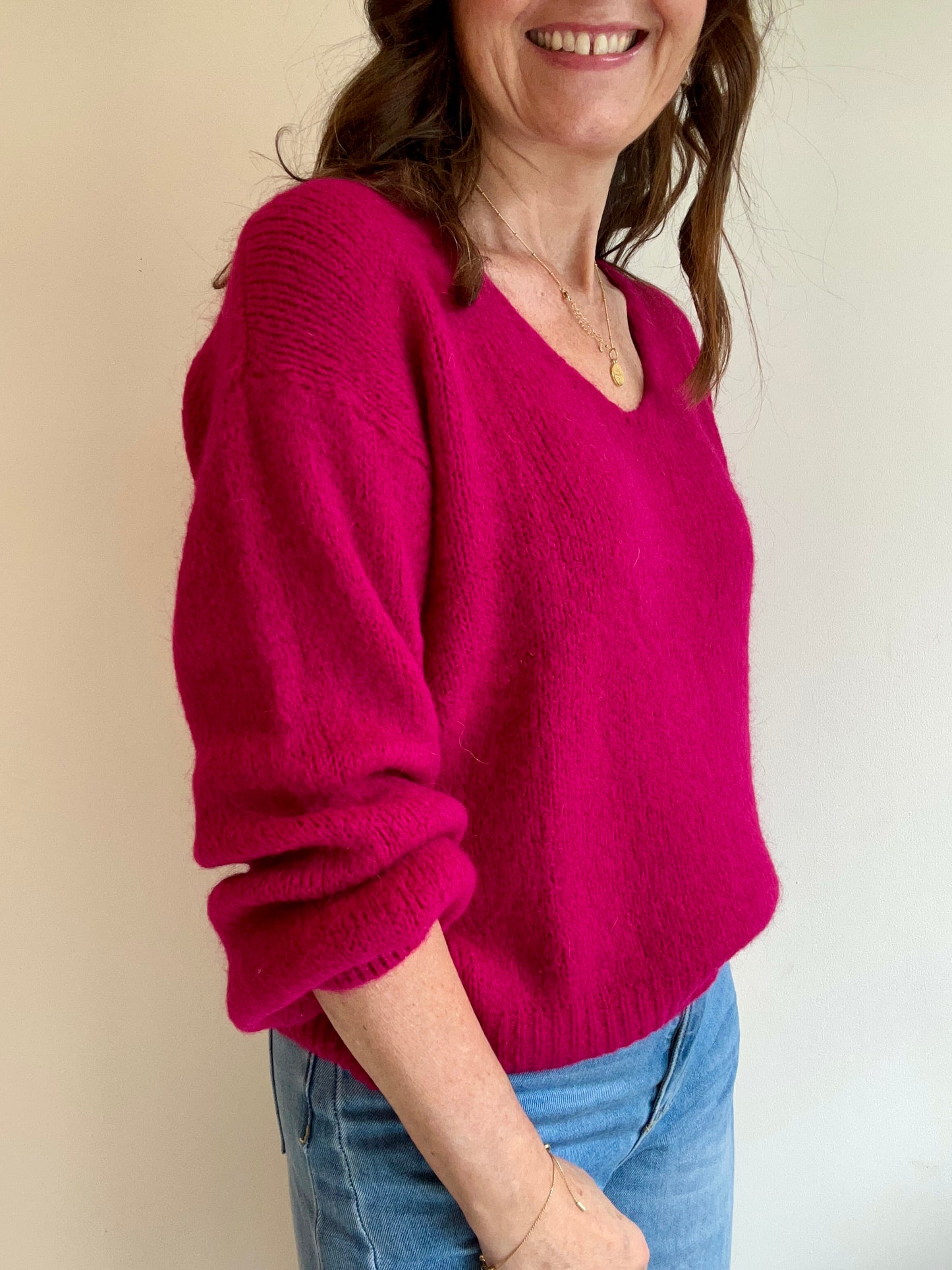 Issie simple v-neck - Raspberry