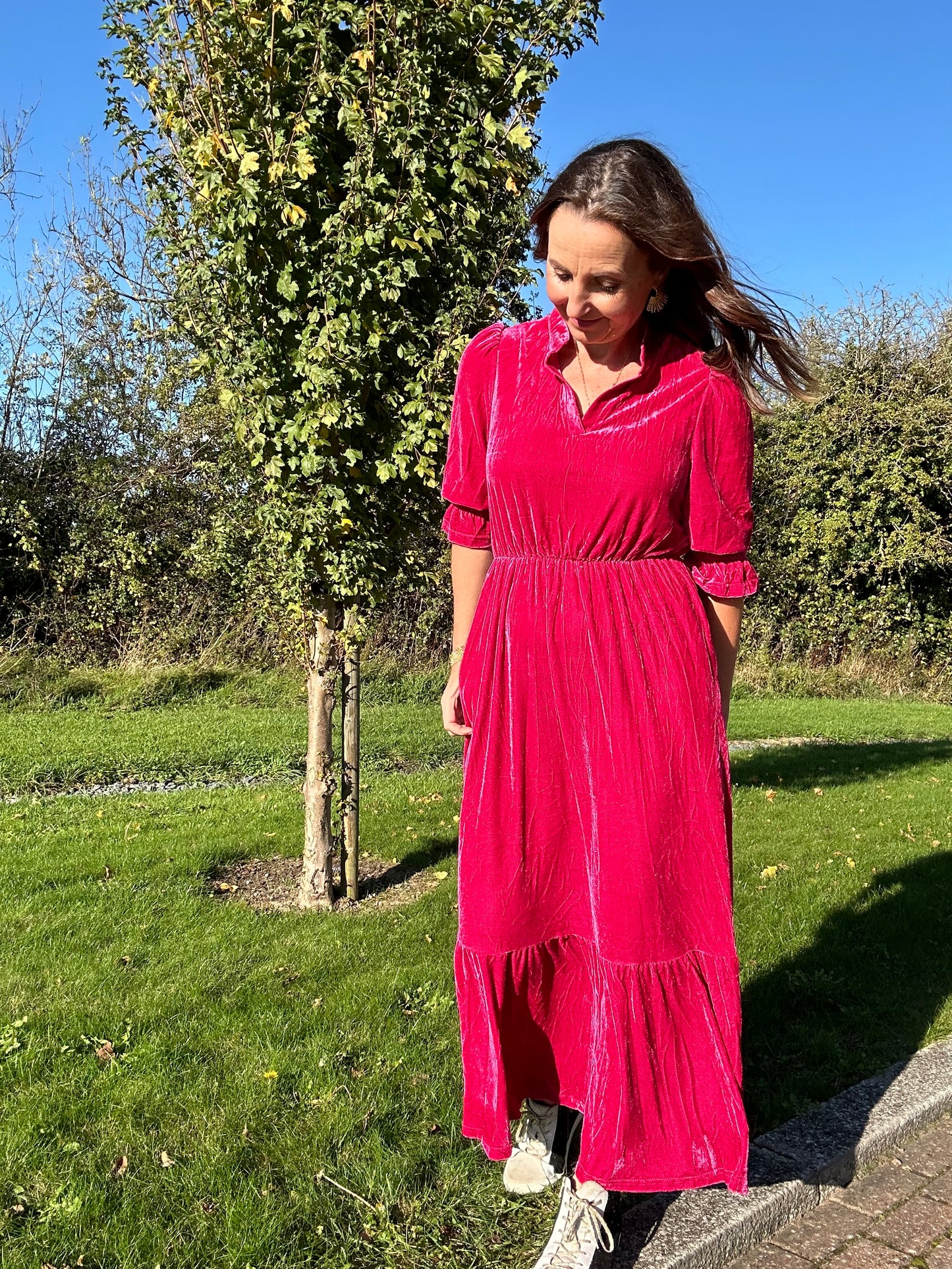 Heather Velvet Midi dress - Raspberry