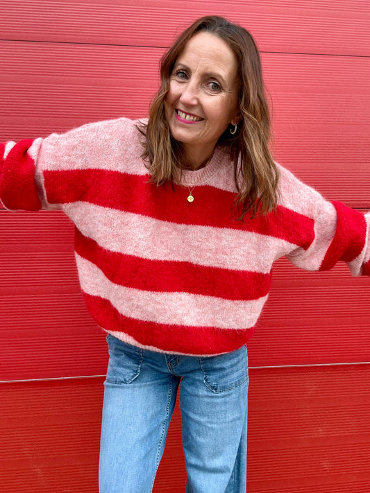 Clover striped sweater - Pink / Red
