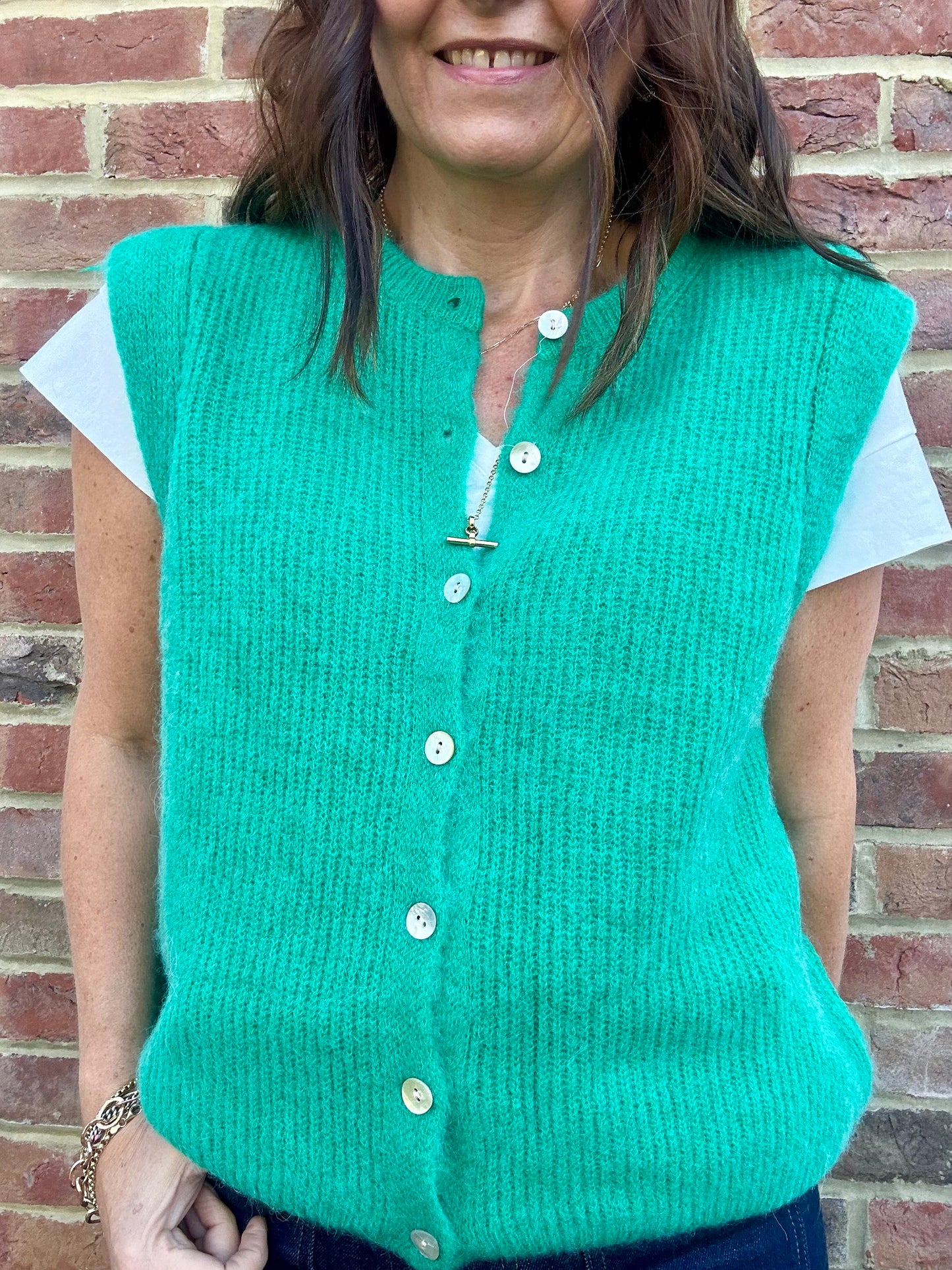 Leni sleeveless cardigan - Green Flash