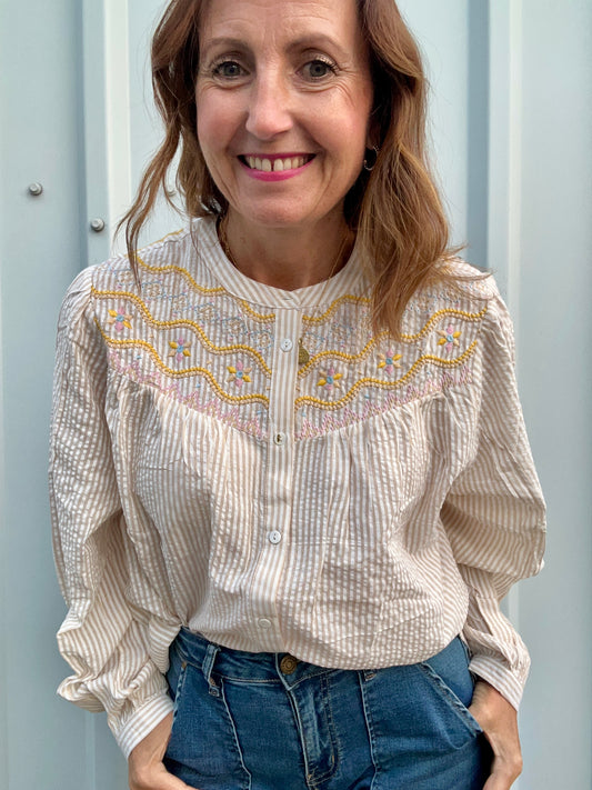 Queenie seersucker blouse - Yellow / Beige