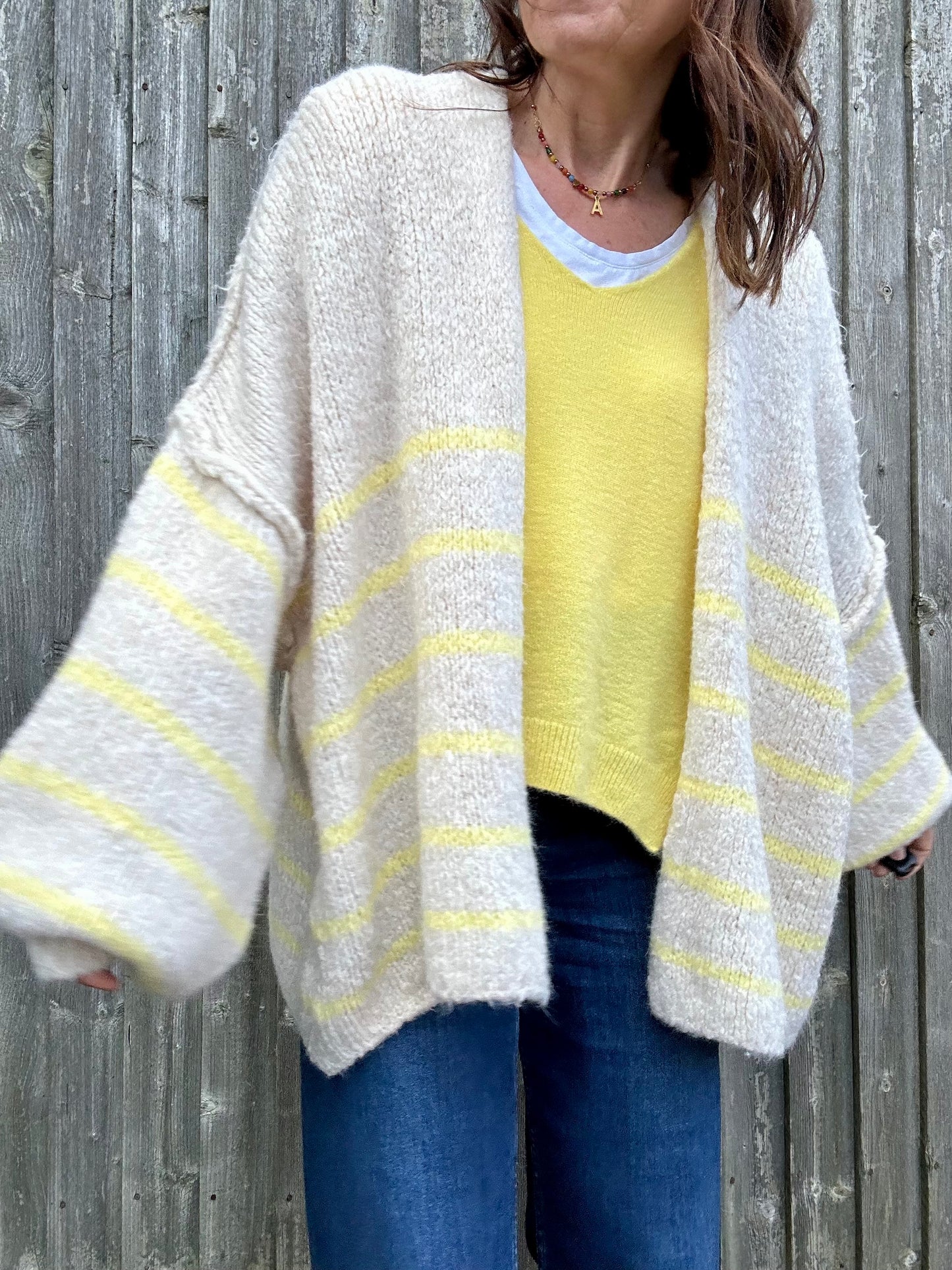 Lettie striped oversized cardigan - Cream / Lemon