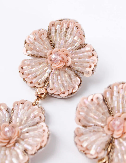 Blush beaded flower earrings