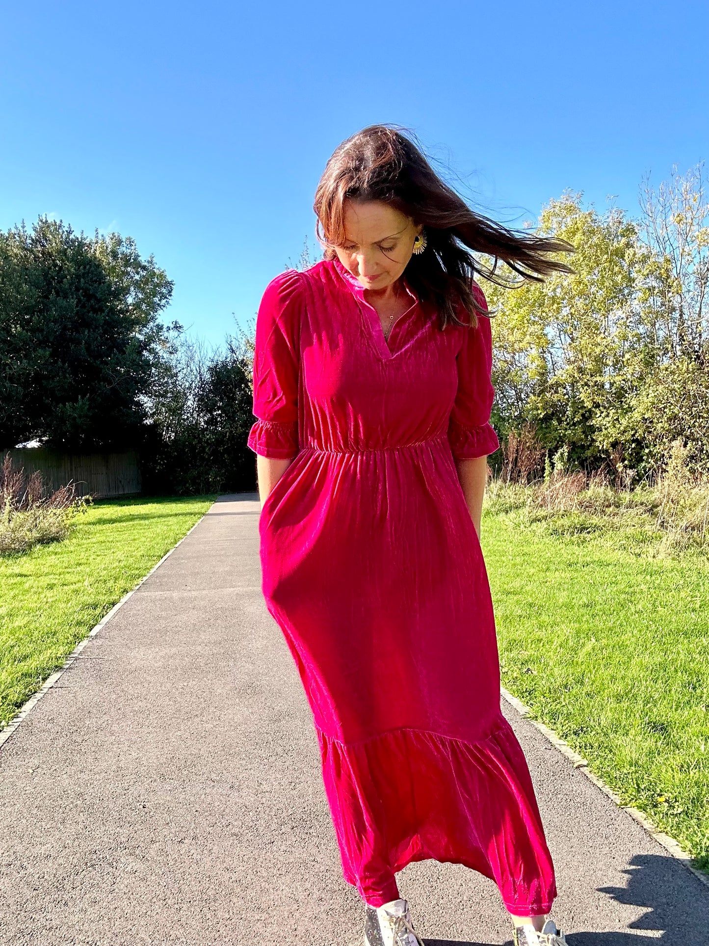 Heather Velvet Midi dress - Raspberry