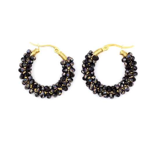 Augusta Beaded Hoops - Black