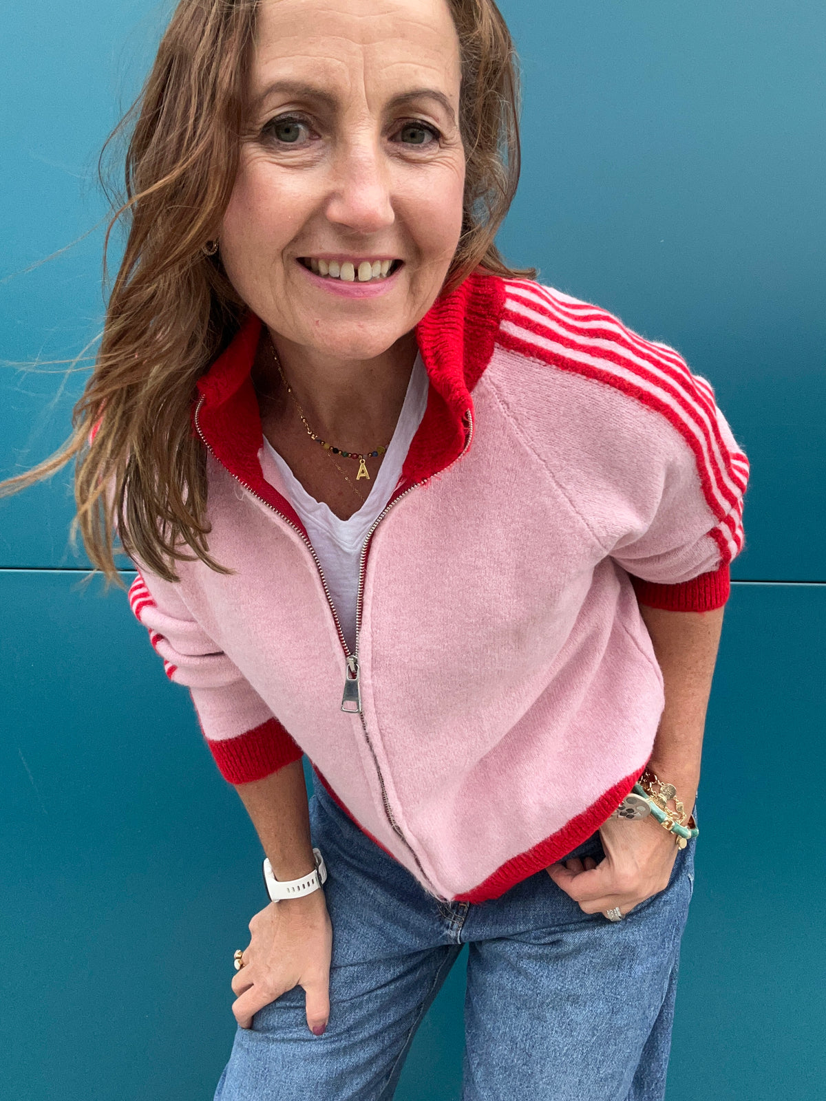 Sporty stripe knit -  Pink / Red