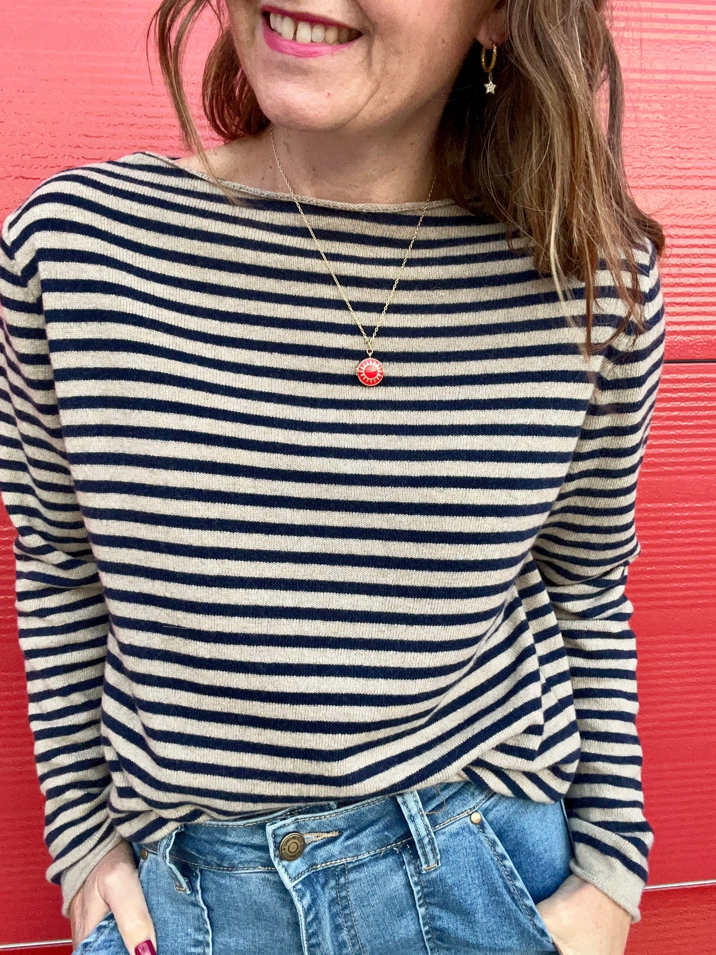 Georgia striped cashmere mix knit - Tan / Navy