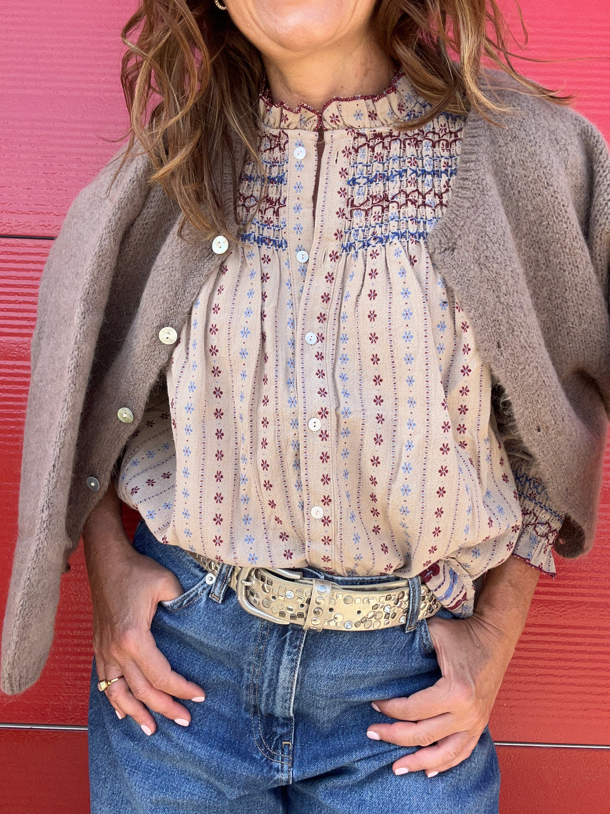Olive embroidered blouse