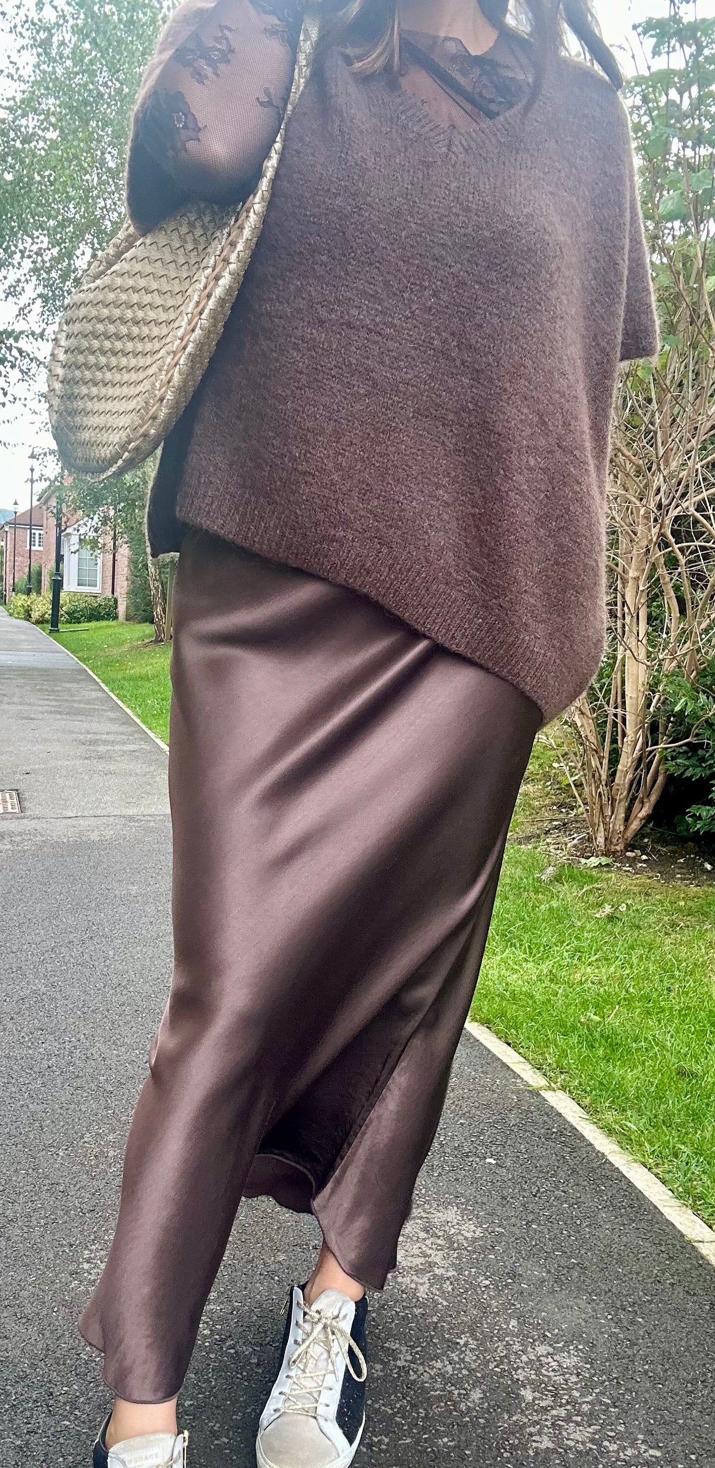 Darcy Satin Slip Skirt - Chocolate