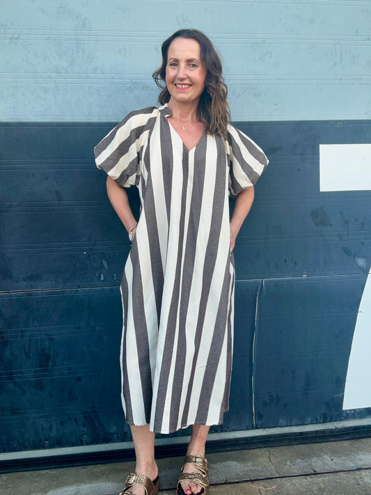 Tinka striped dress - Brown / Cream