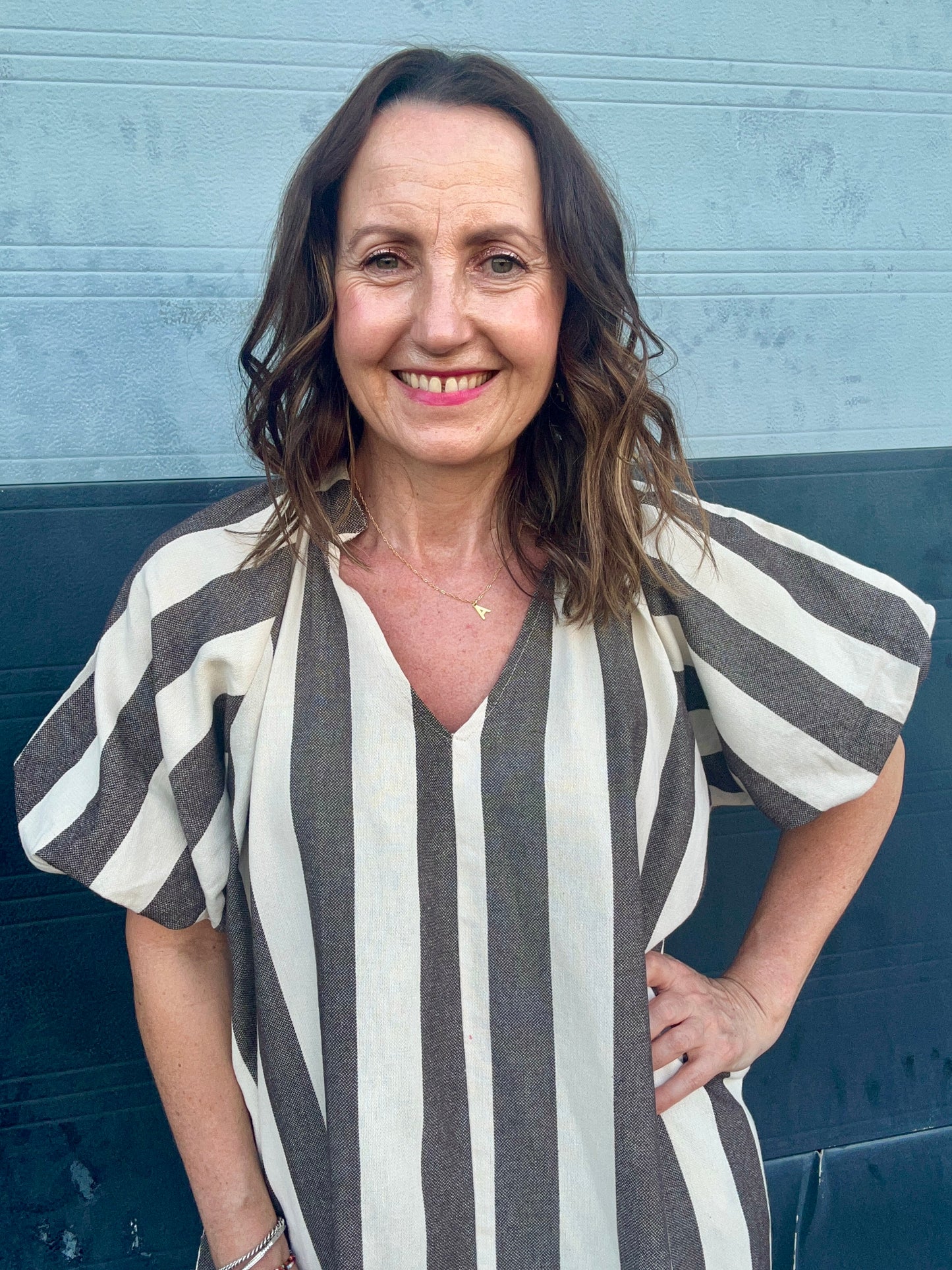 Tinka striped dress - Brown / Cream