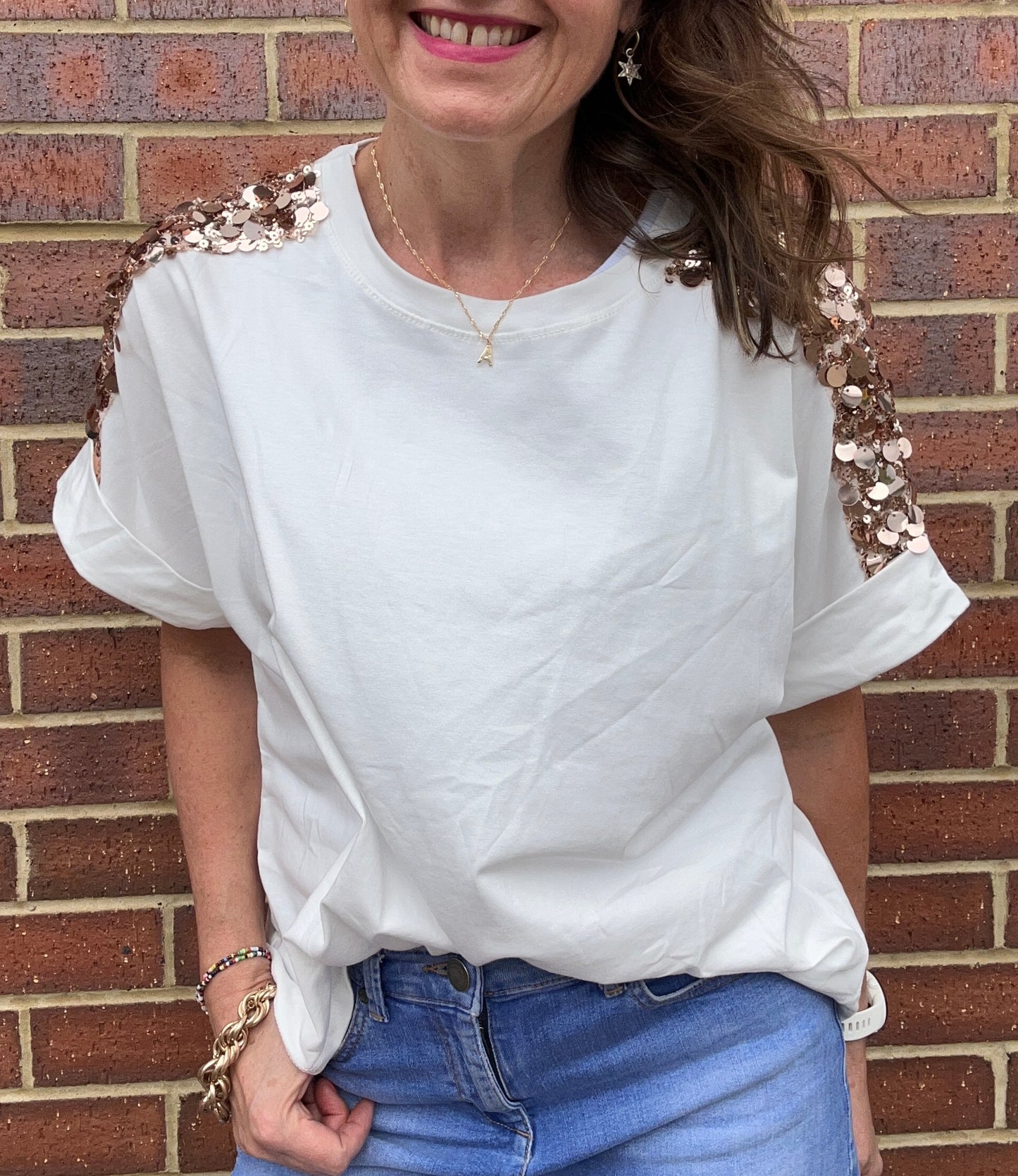 Sequin trim tee - White