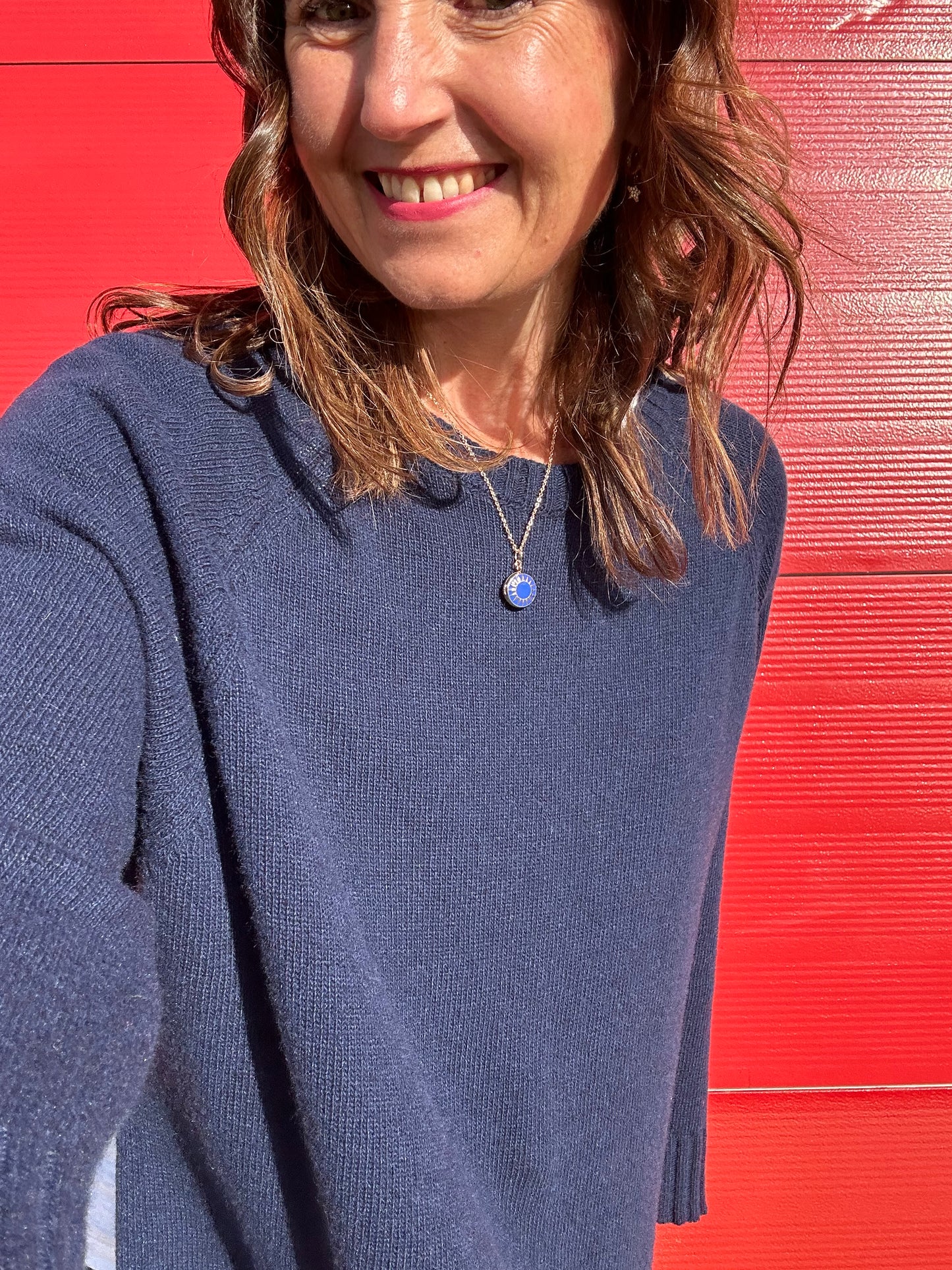 Una cashmere mix simple sweater - Navy