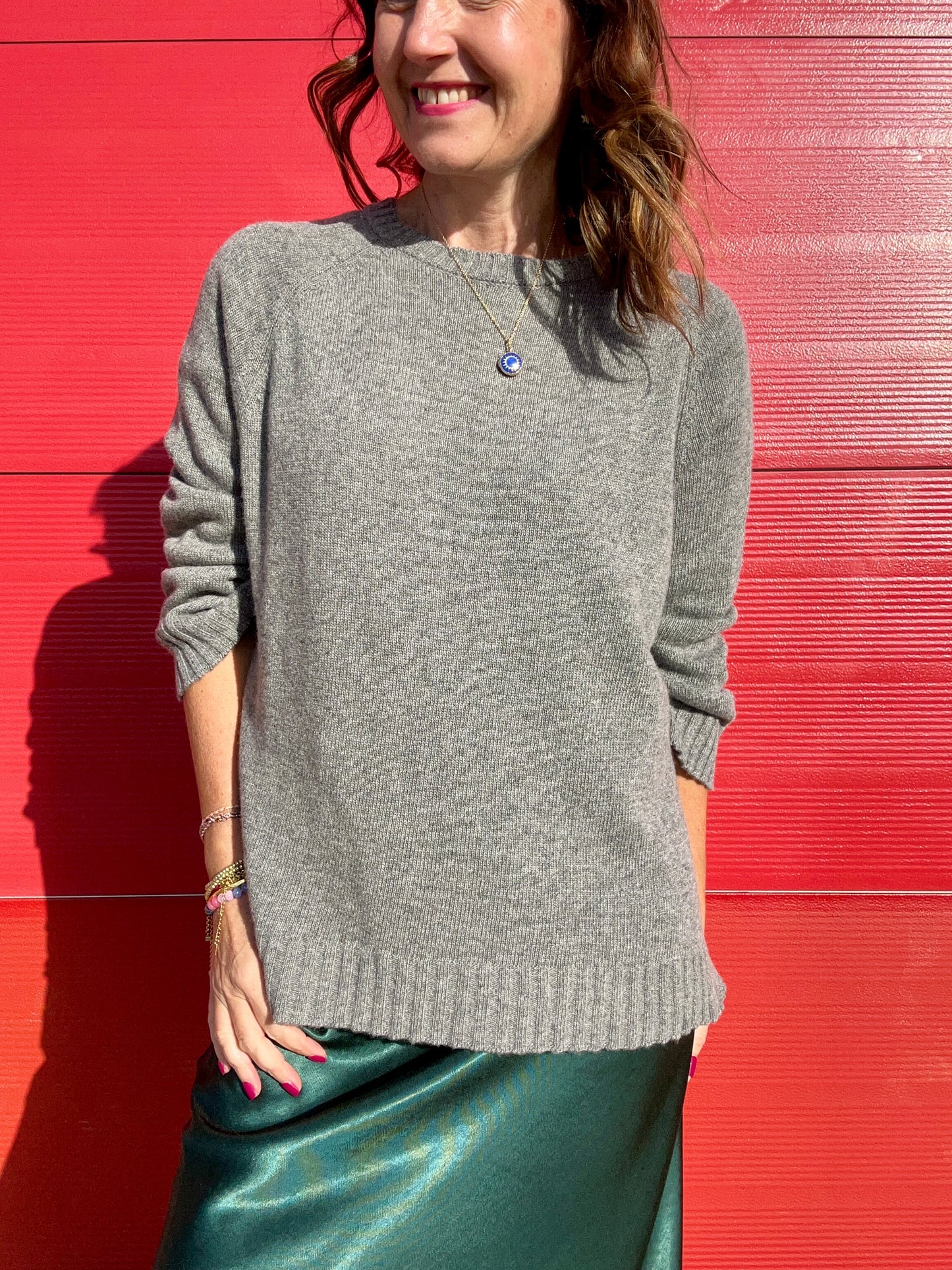 Una cashmere mix simple sweater - Grey