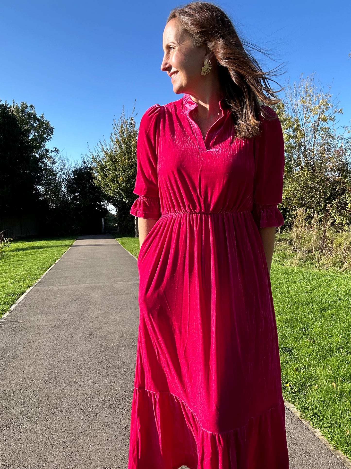 Heather Velvet Midi dress - Raspberry