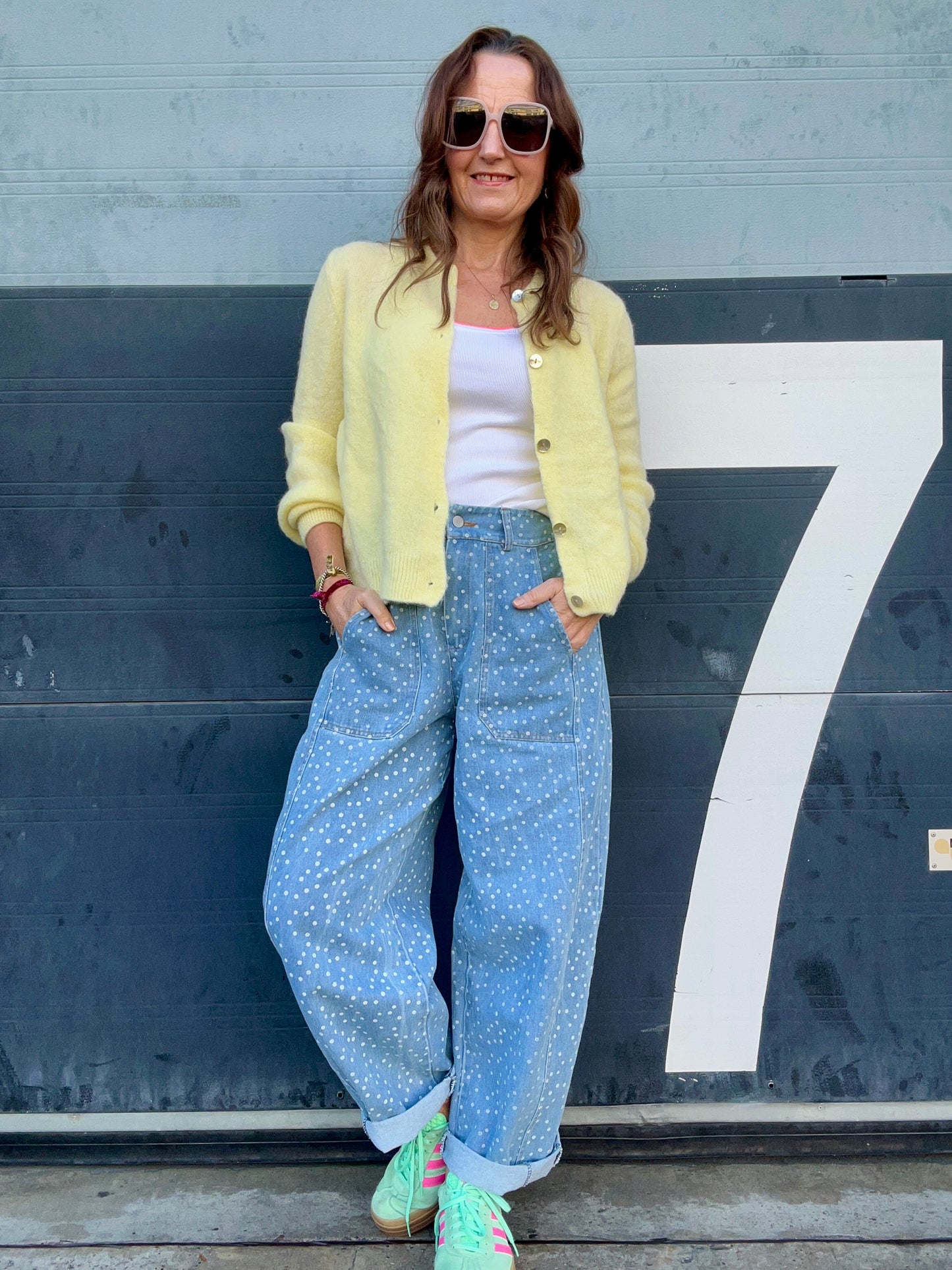 Polka barrel leg jeans