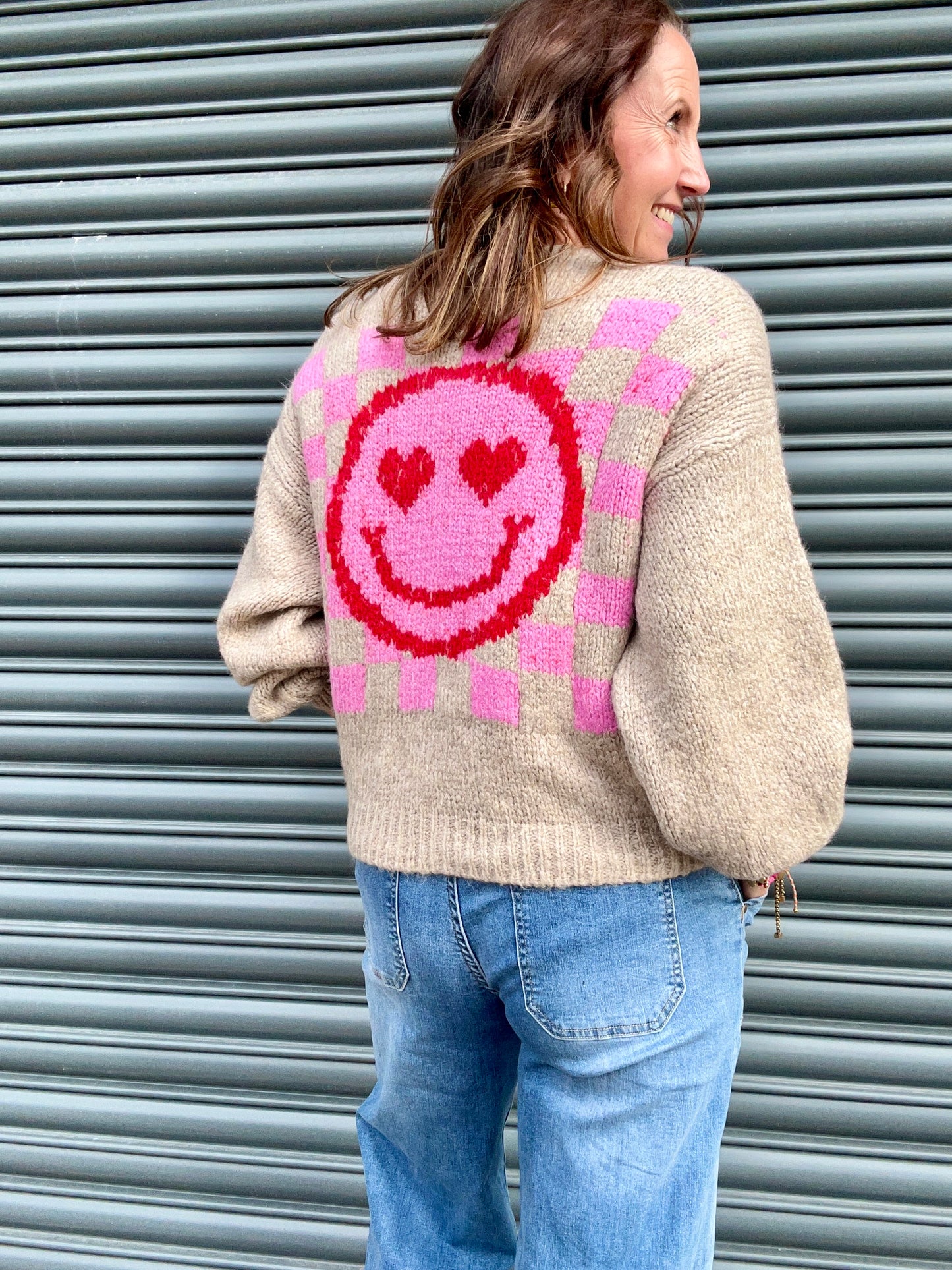 Happy Face cardigan - Oatmeal