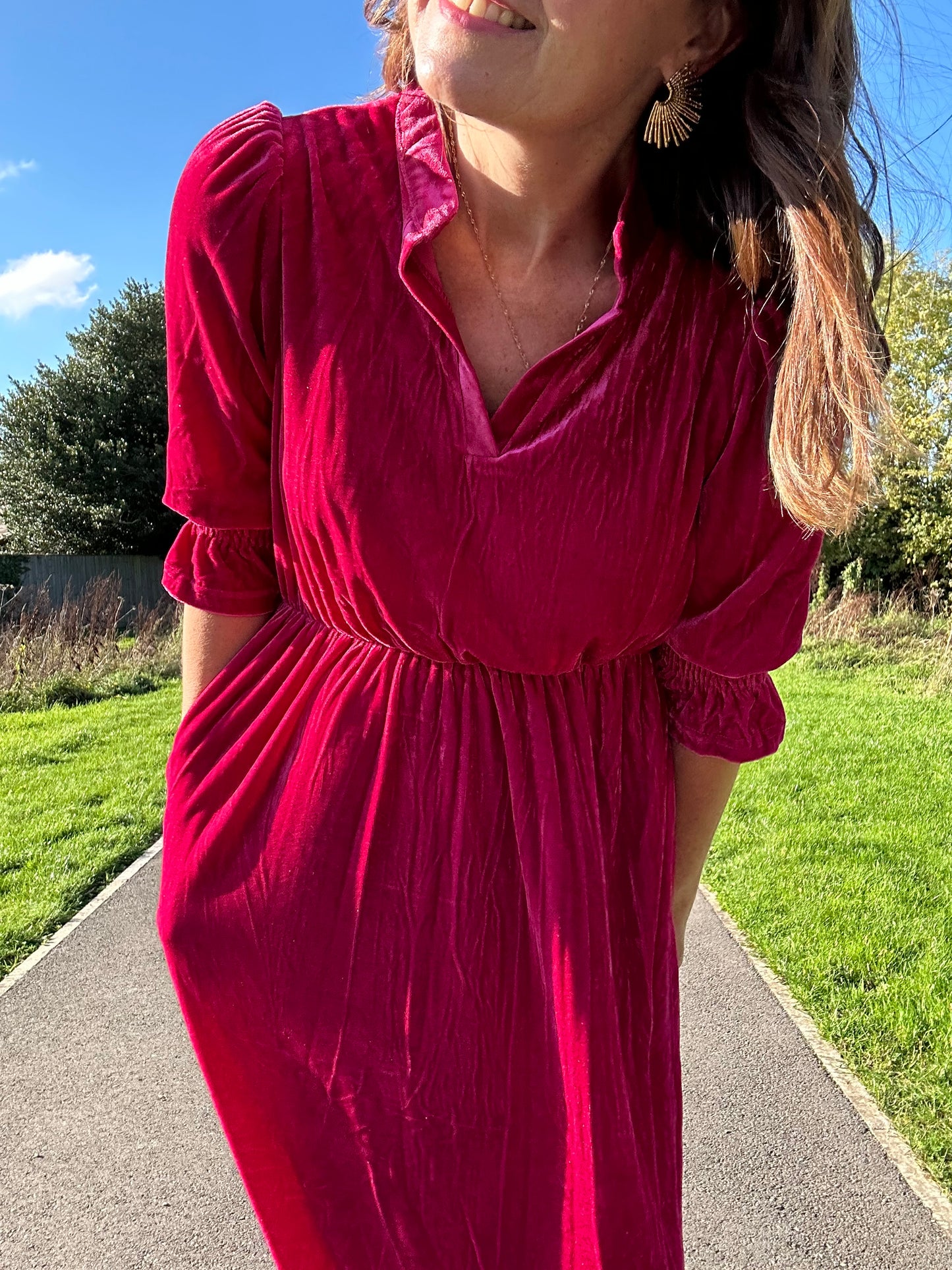 Heather Velvet Midi dress - Raspberry