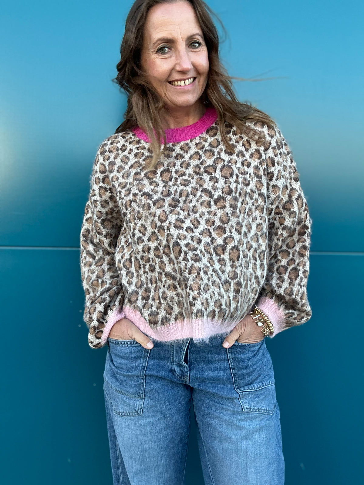 Big cat sweater - Beige / Pink