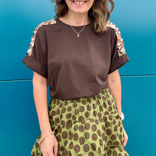 Sequin trim tee - Chocolate
