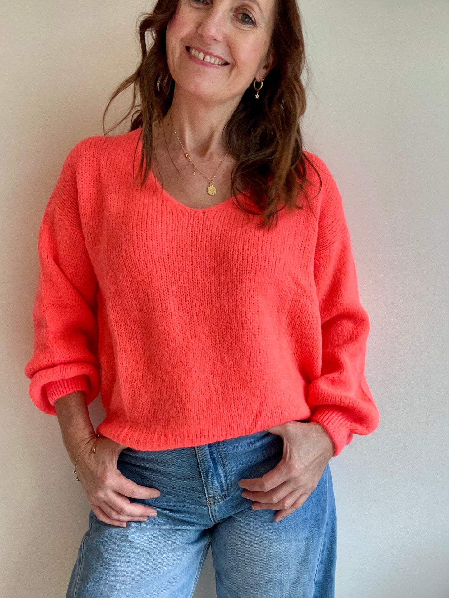 Issie simple v-neck - Coral