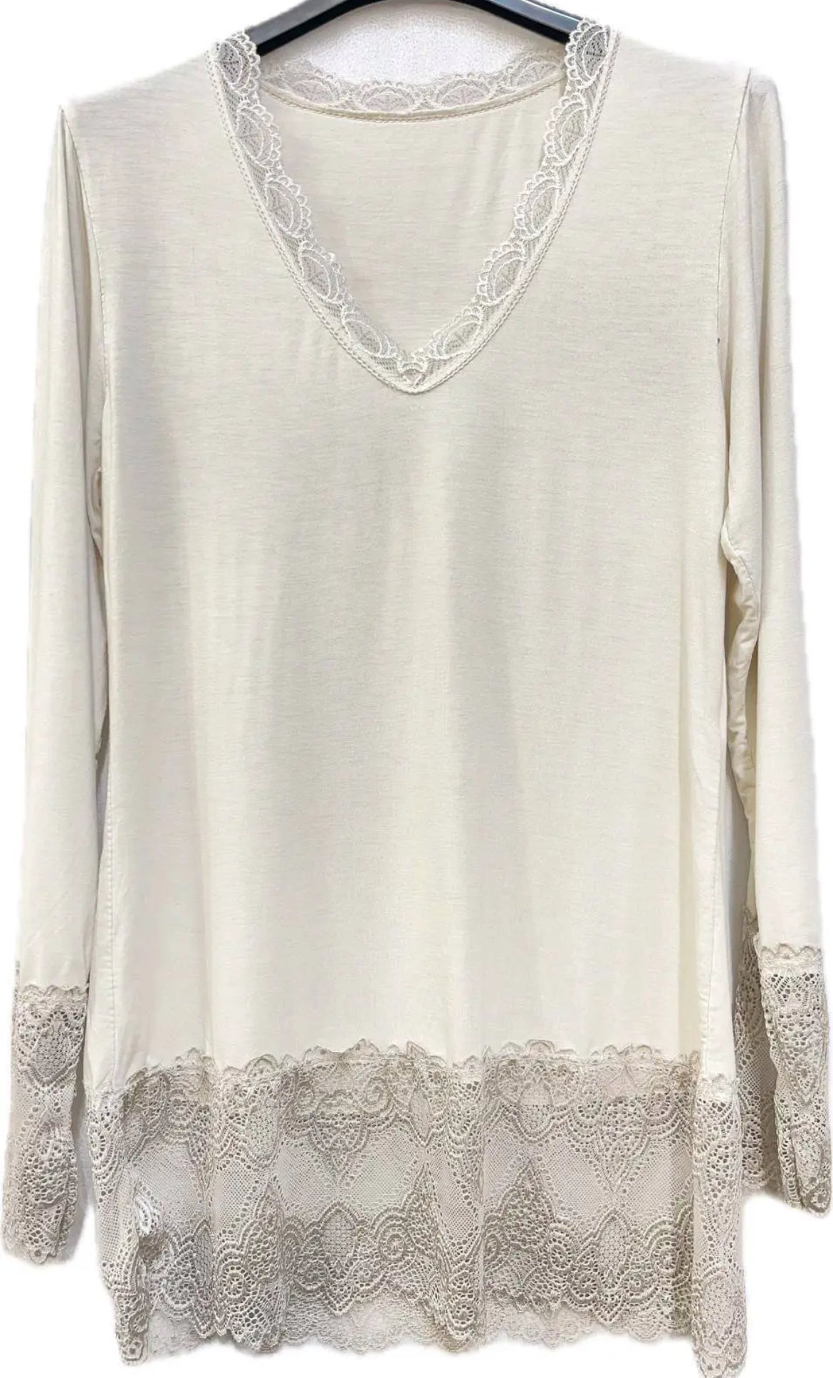 Lace trim layering top - Beige