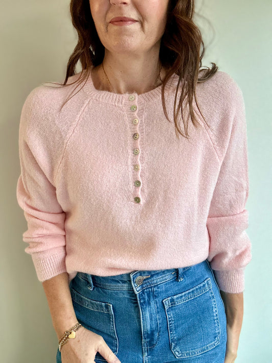 Paris button sweater - Baby Pink