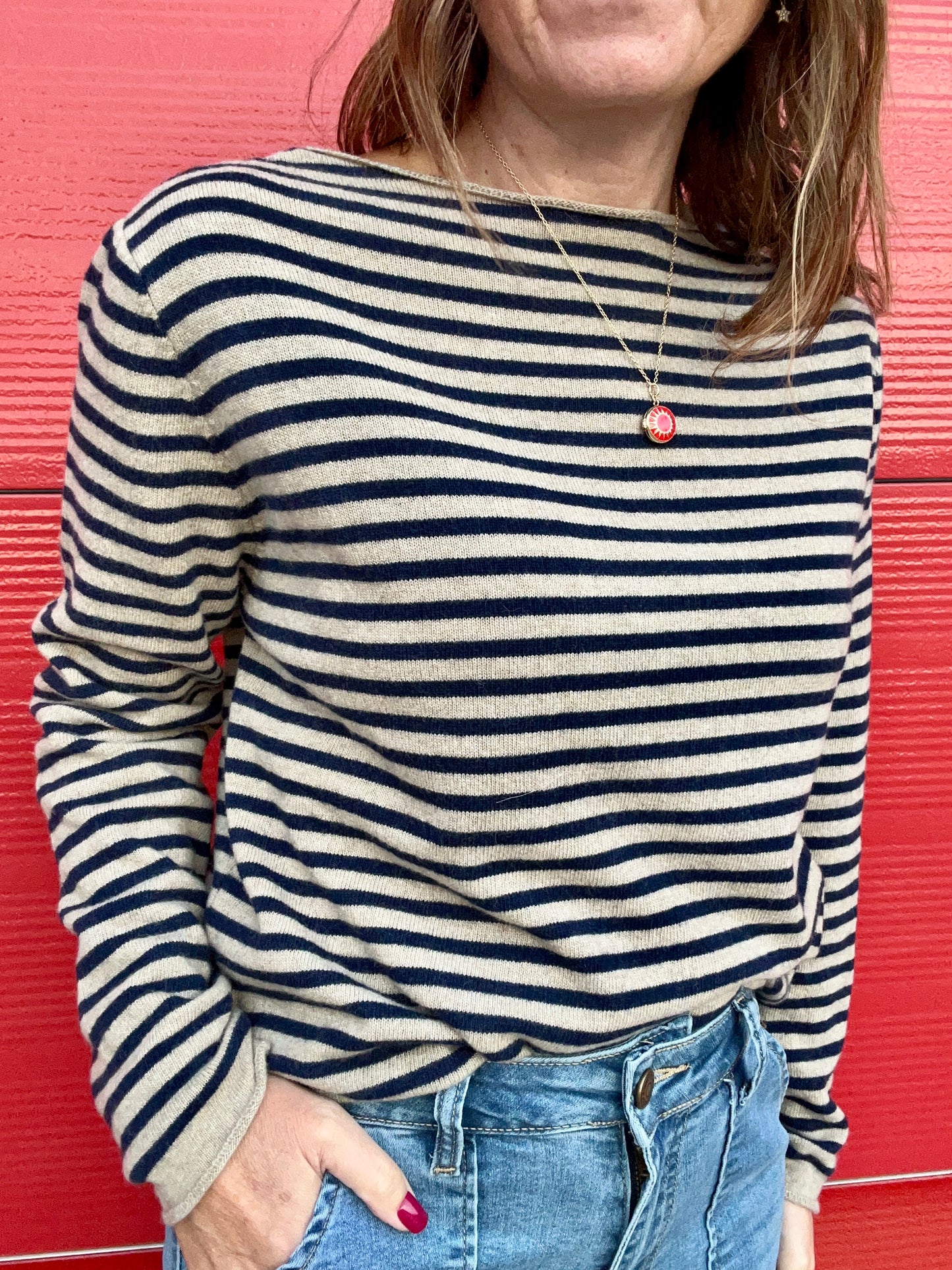 Georgia striped cashmere mix knit - Tan / Navy