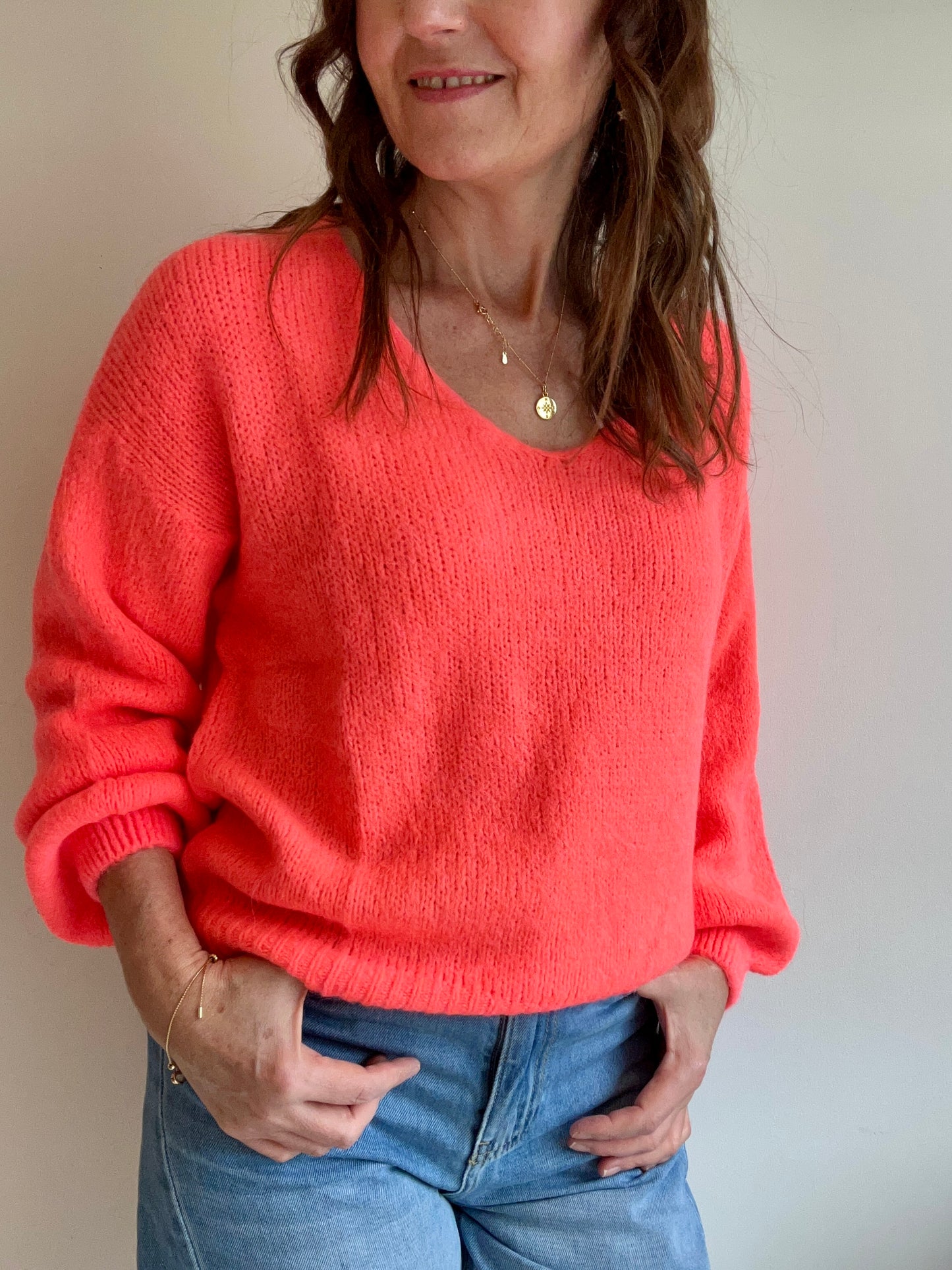 Issie simple v-neck - Coral